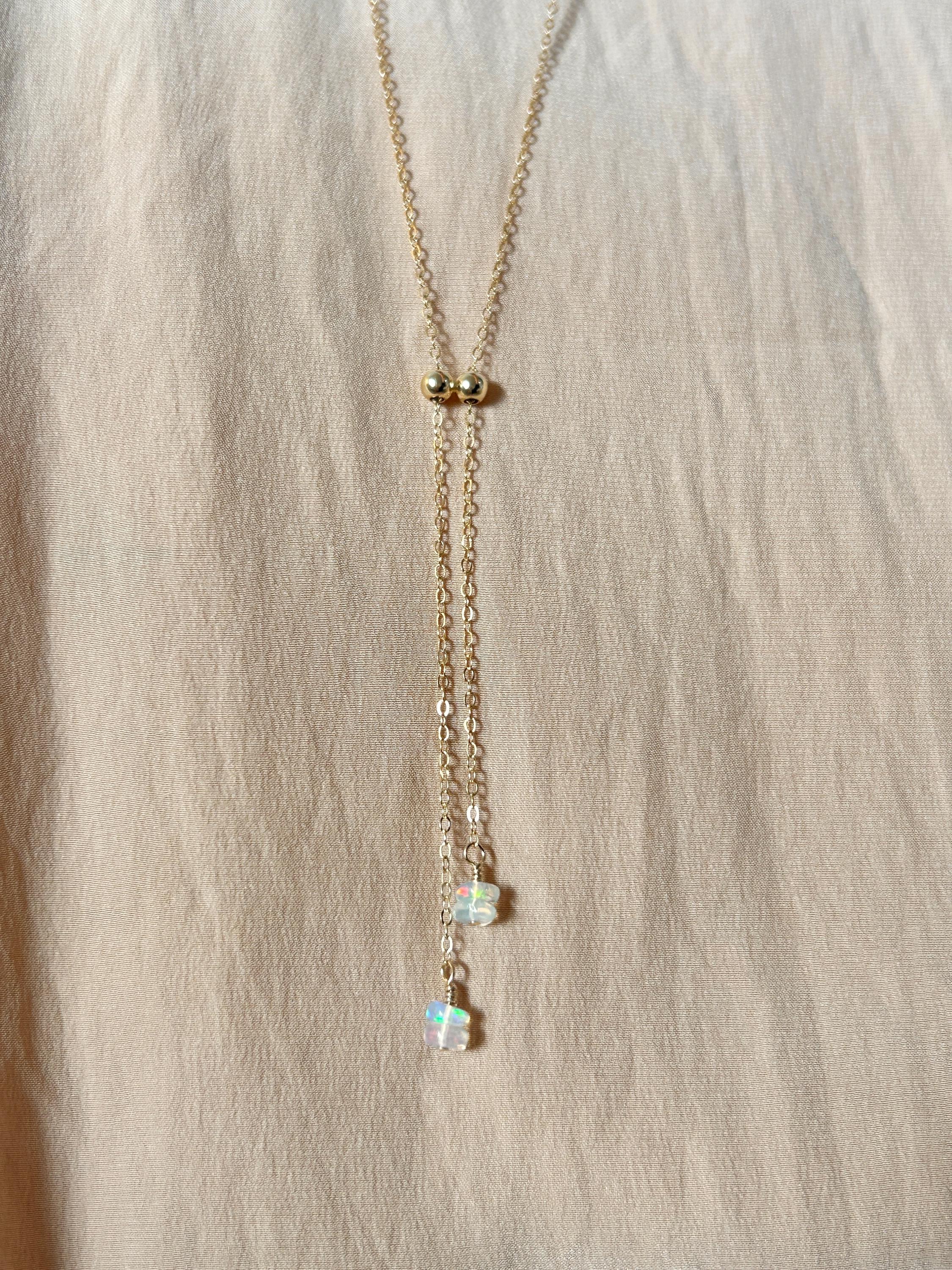 Opal Rain Orbs Adjustable Necklace ~ 14kt Gold Fill