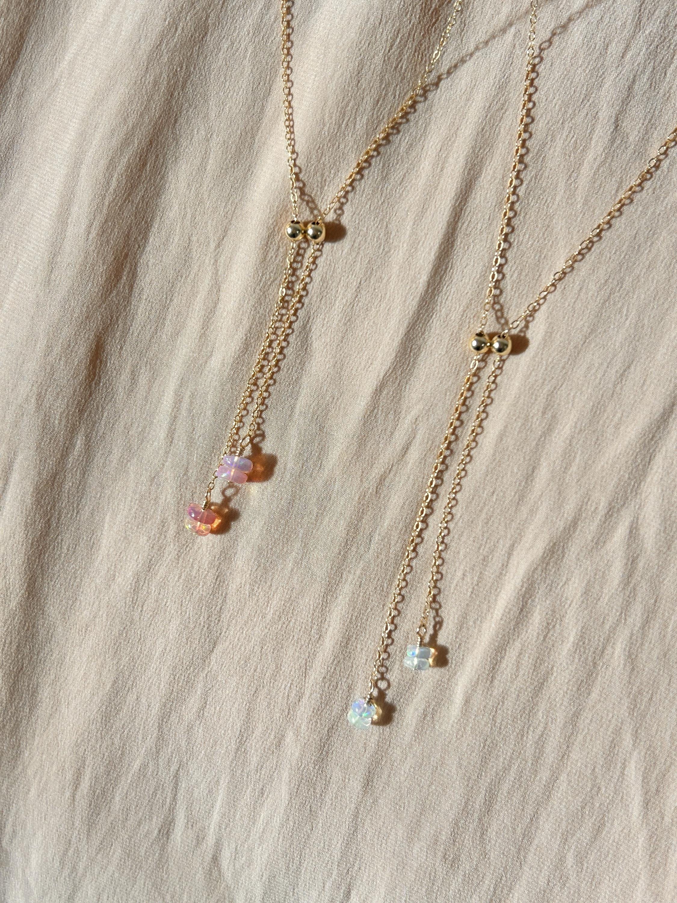 Opal Rain Orbs Adjustable Necklace ~ 14kt Gold Fill