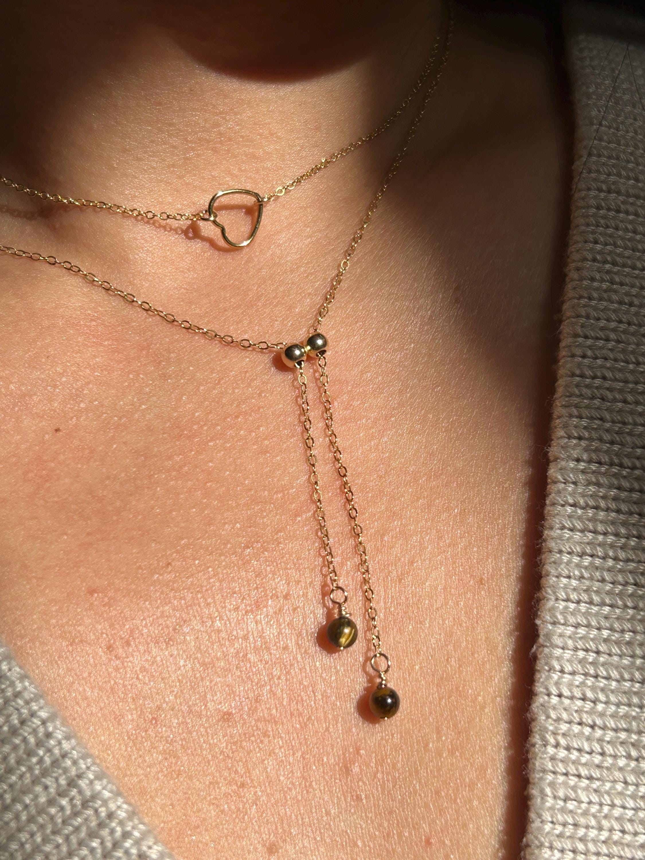 Tiger's Eye Rain Orbs Adjustable Necklace ~ 14kt Gold Fill