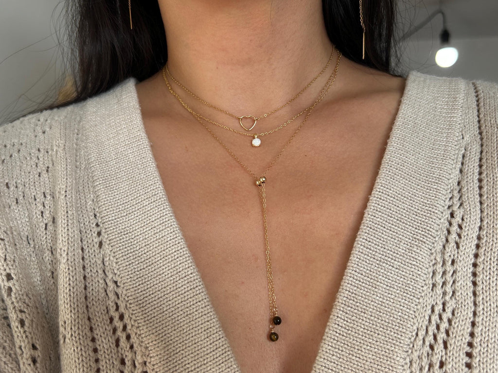 Tiger's Eye Rain Orbs Adjustable Necklace ~ 14kt Gold Fill