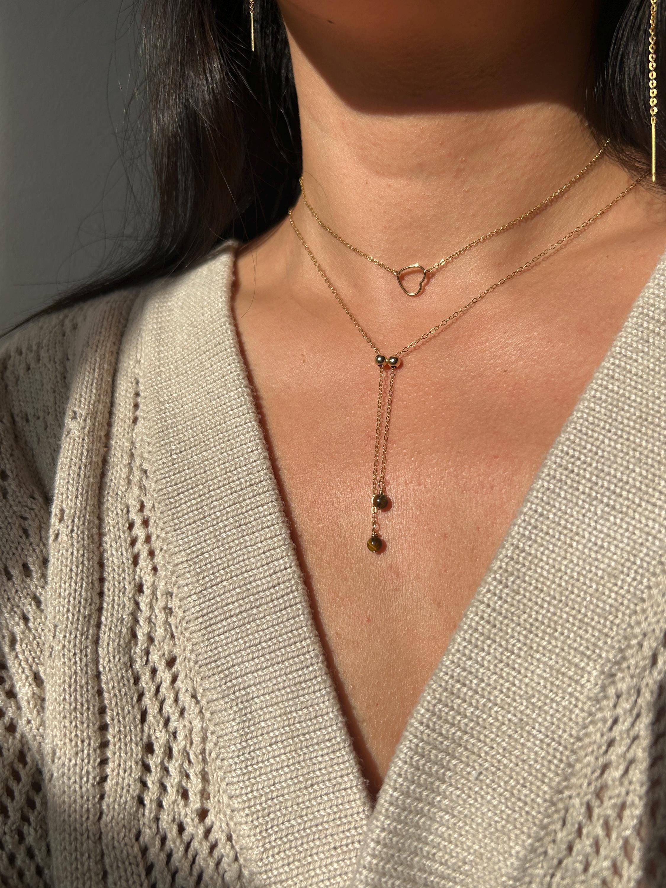 Tiger's Eye Rain Orbs Adjustable Necklace ~ 14kt Gold Fill