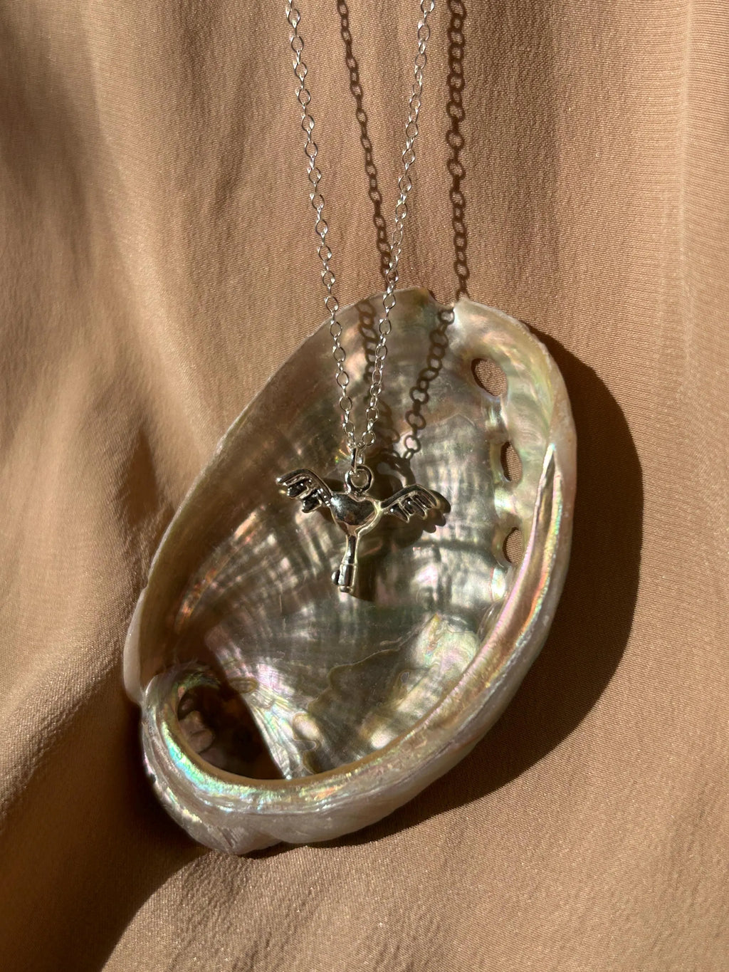 Floating Wing Heart Key Pendant Necklace