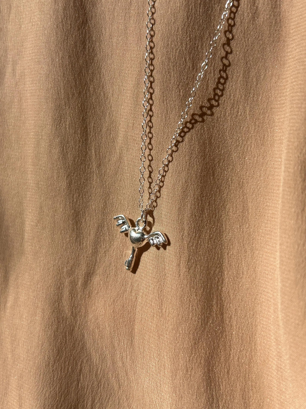 Floating Wing Heart Key Pendant Necklace