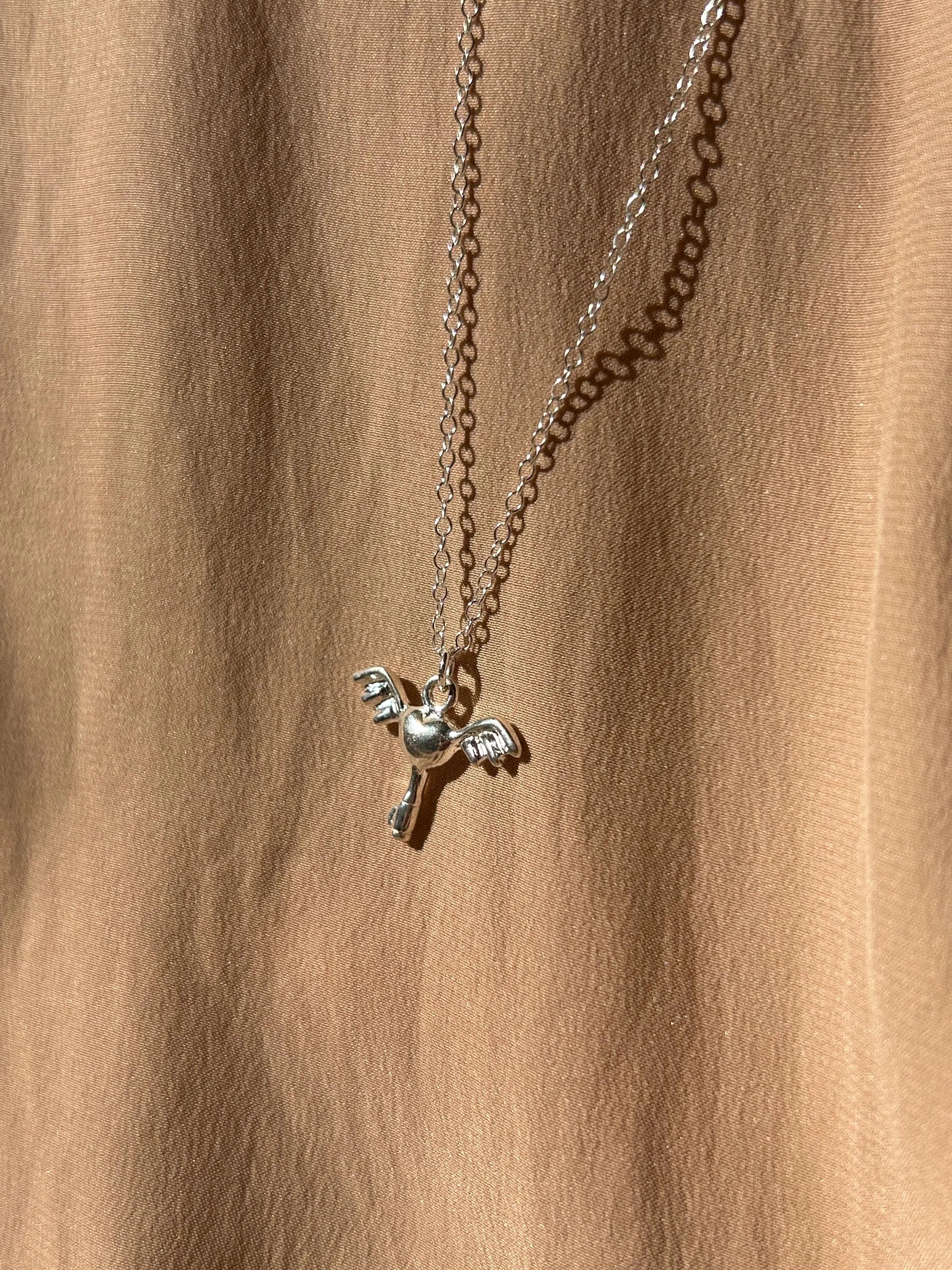 Floating Wing Heart Key Pendant Necklace