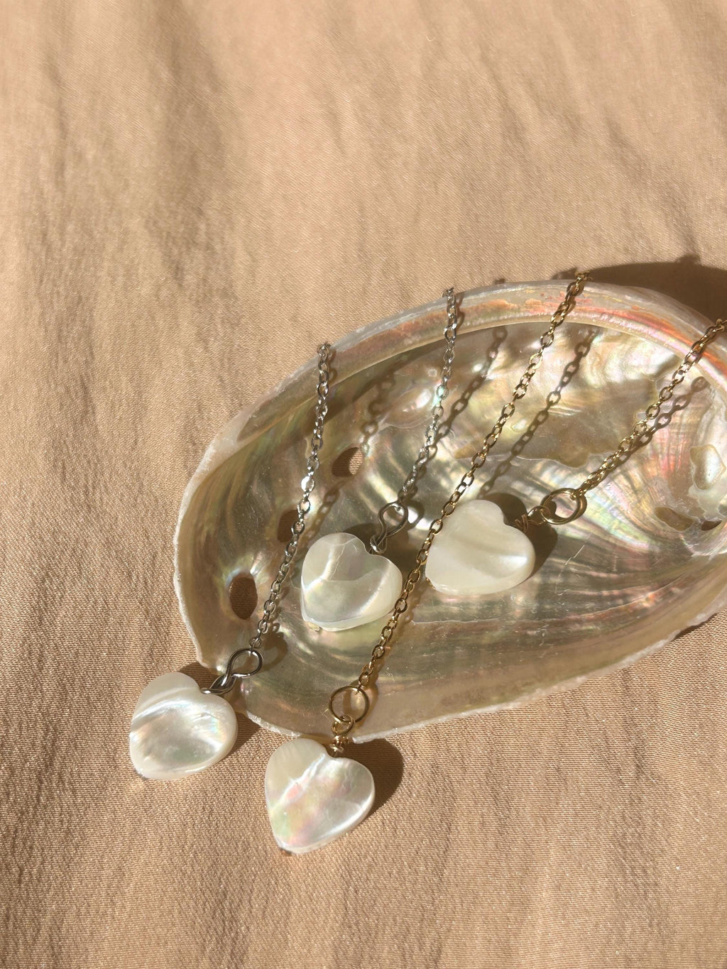 Mother of Pearl Heart Threader Earrings ~ Steel Base