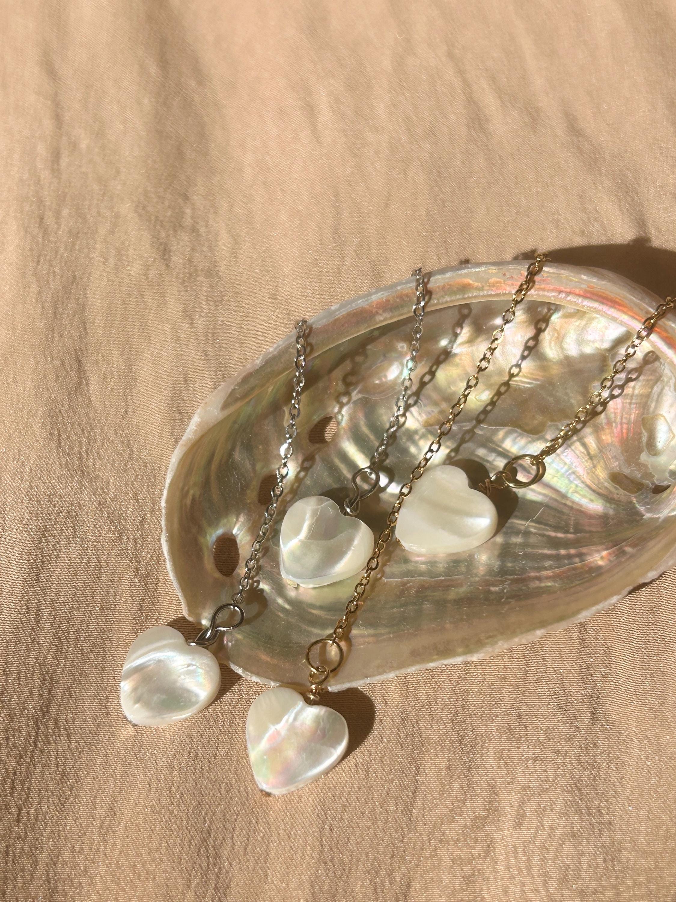 Mother of Pearl Heart Threader Earrings ~ Steel Base