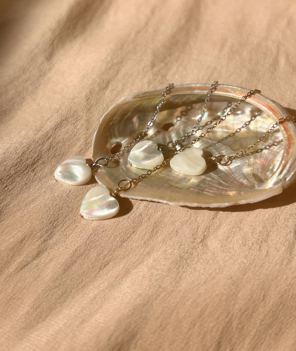 Mother of Pearl Heart Threader Earrings ~ Steel Base