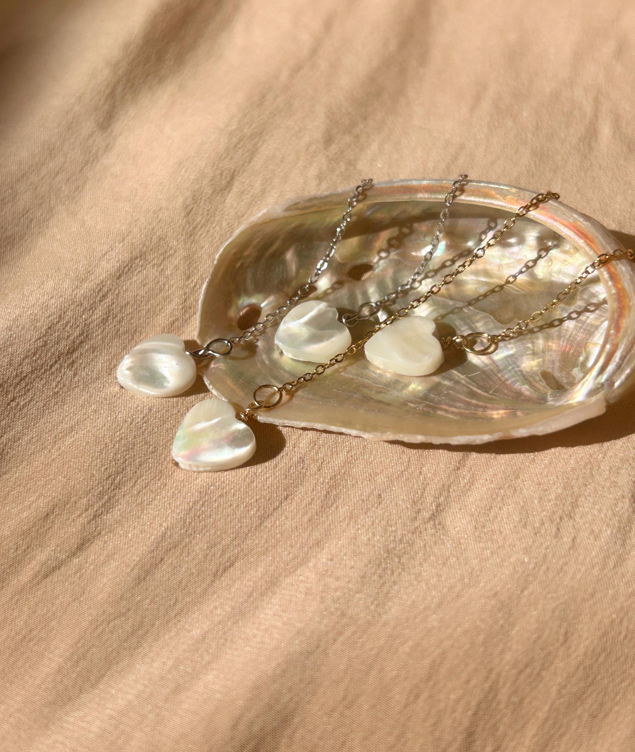 Mother of Pearl Heart Threader Earrings ~ Steel Base