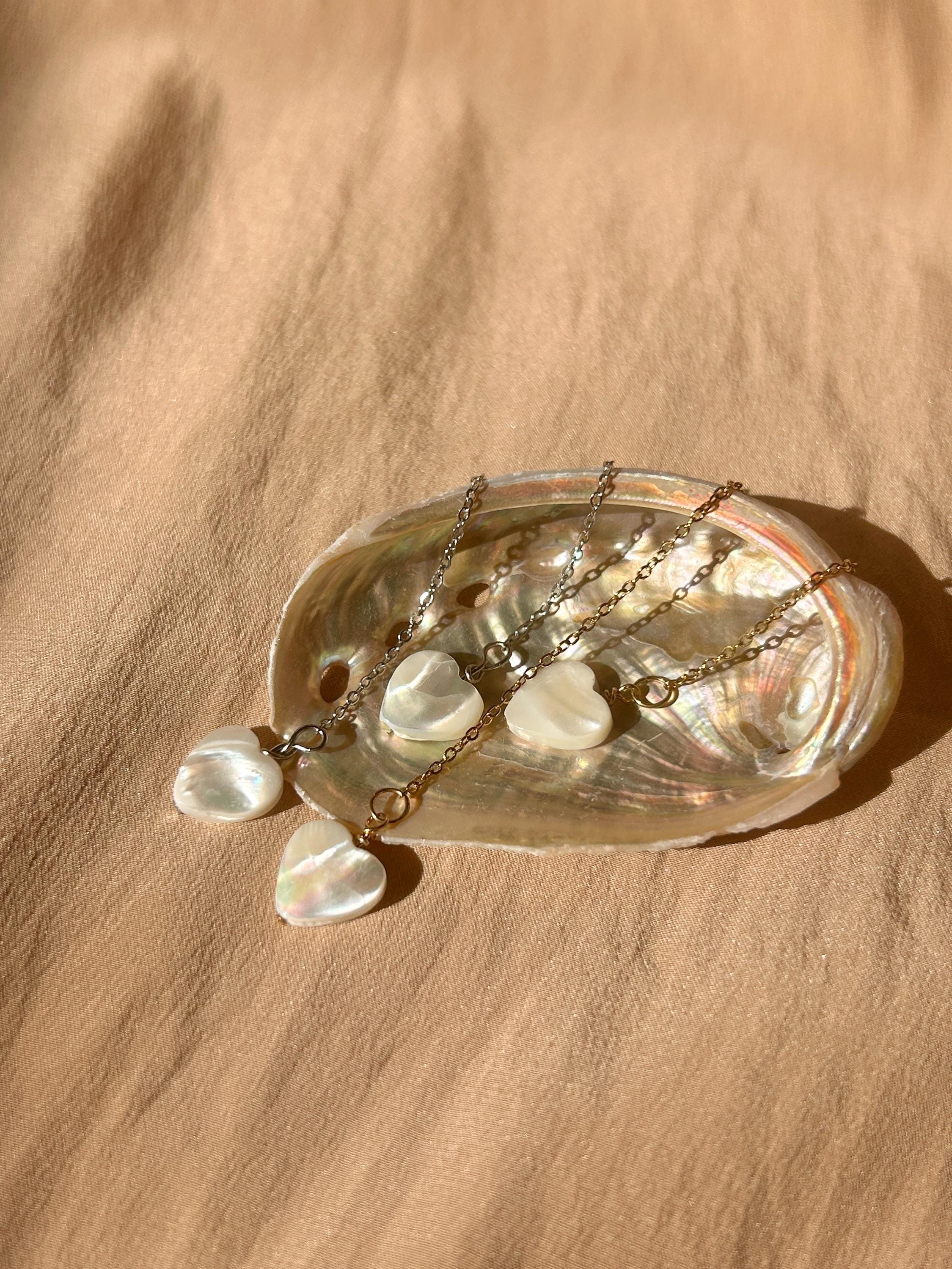 Mother of Pearl Heart Threader Earrings ~ Steel Base
