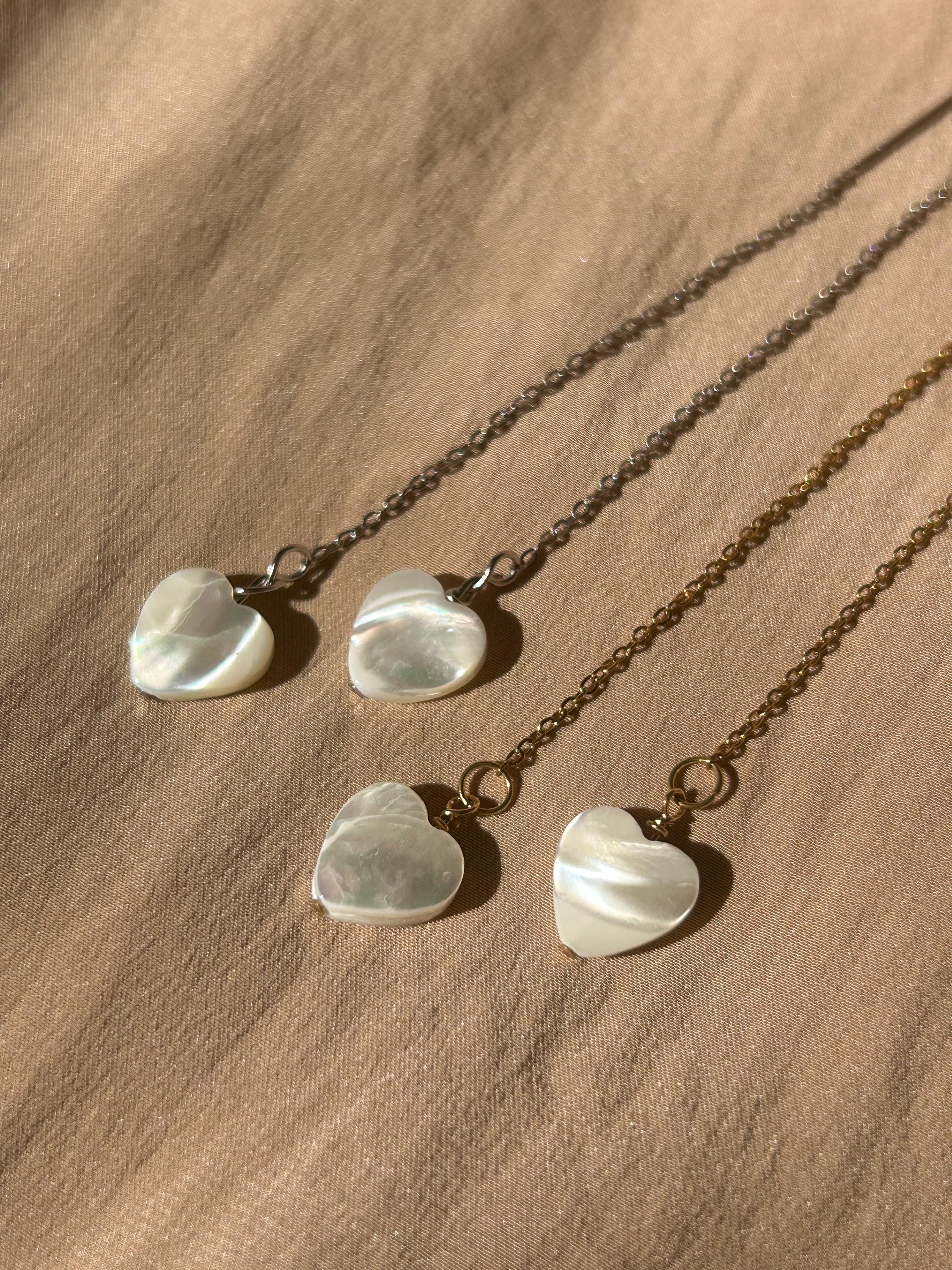 Mother of Pearl Heart Threader Earrings ~ Steel Base