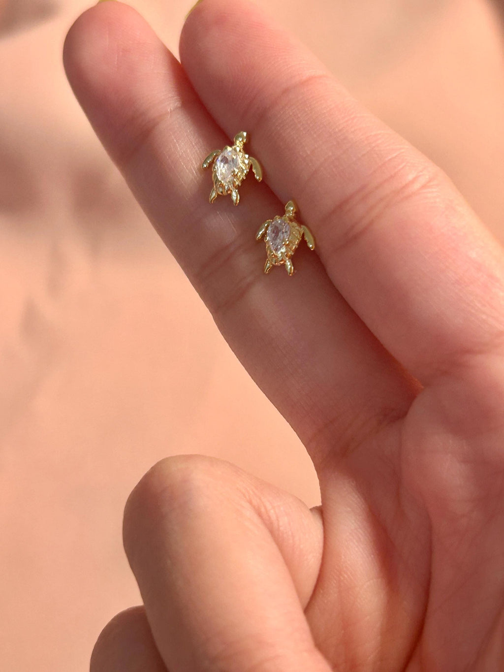 Ocean Turtle CZ Stud Vermeil Earrings