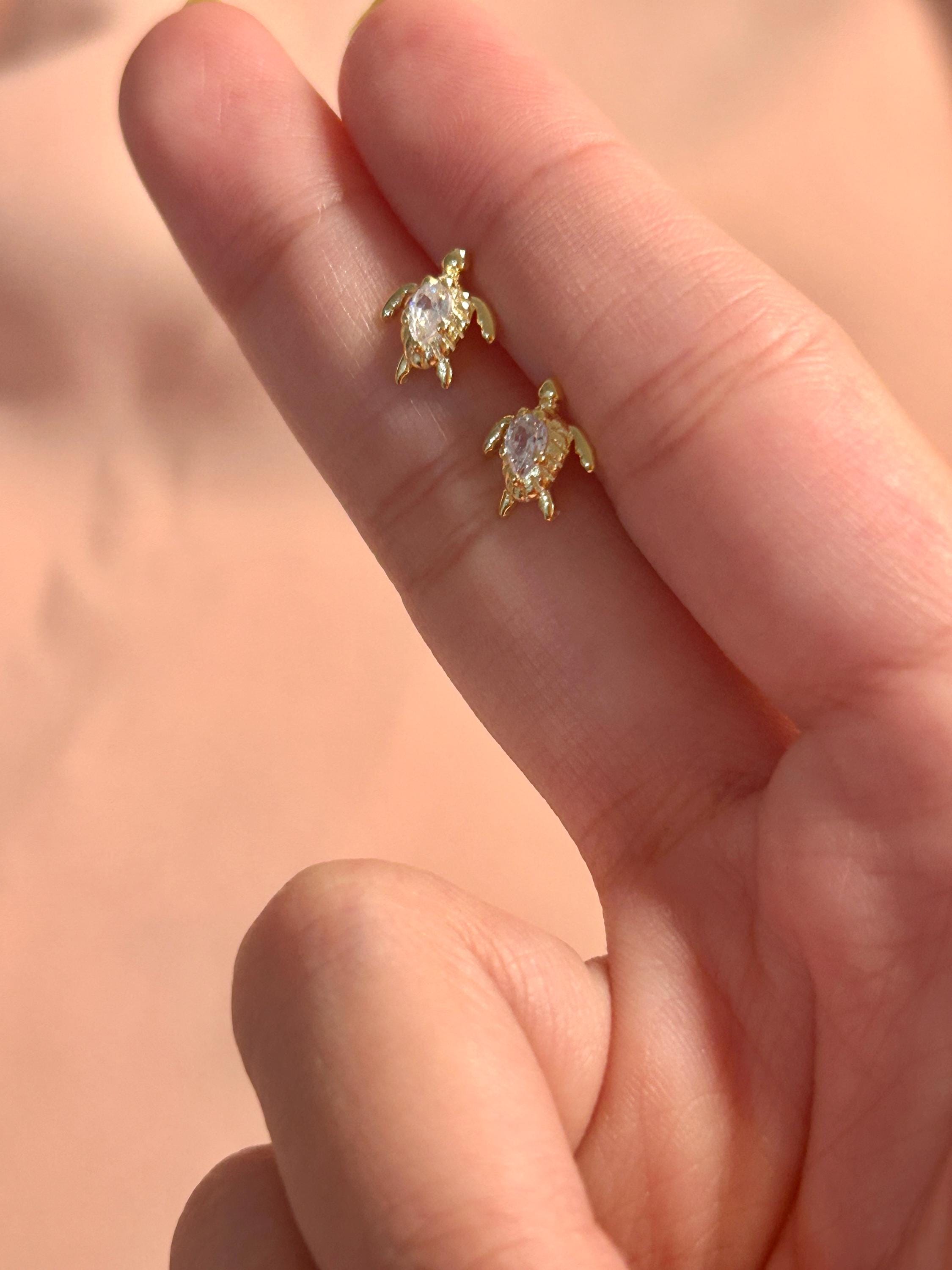 Ocean Turtle CZ Stud Vermeil Earrings