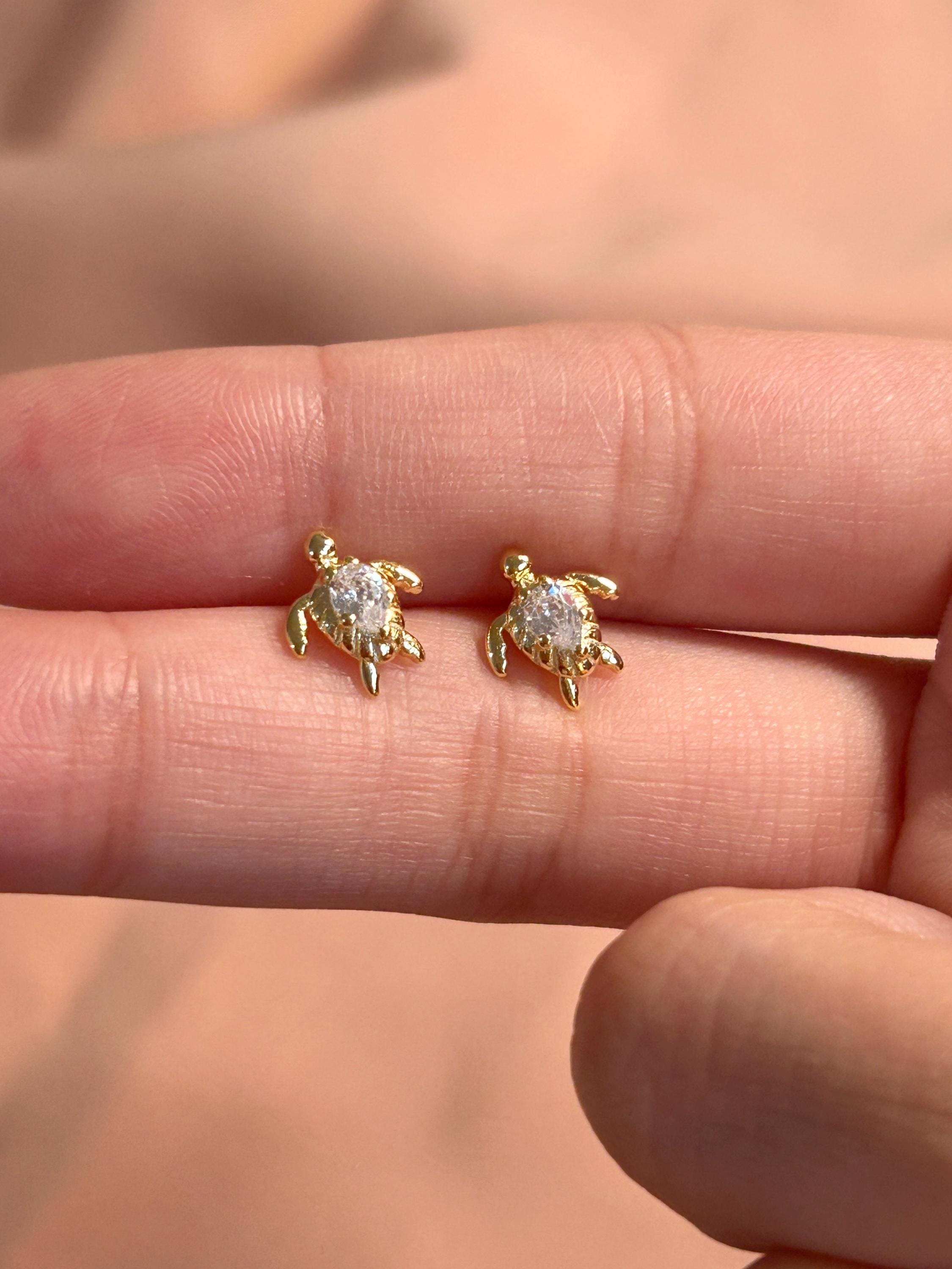 Ocean Turtle CZ Stud Vermeil Earrings