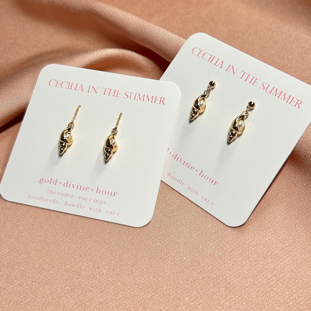 Cone Shell Pearl Threader Earrings ~ Our Ocean