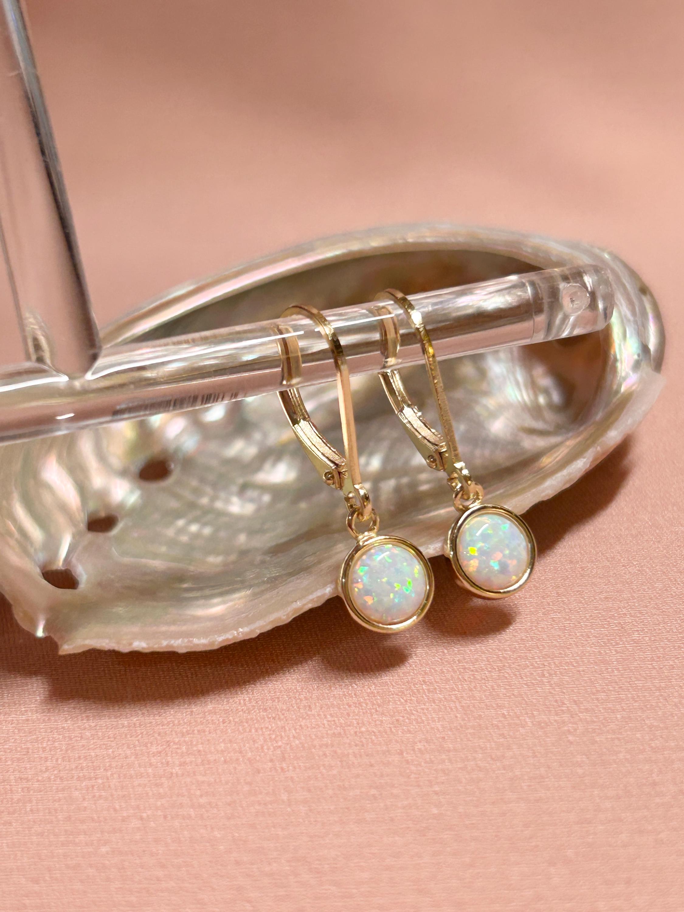 Opal Bezel Leverback Earrings