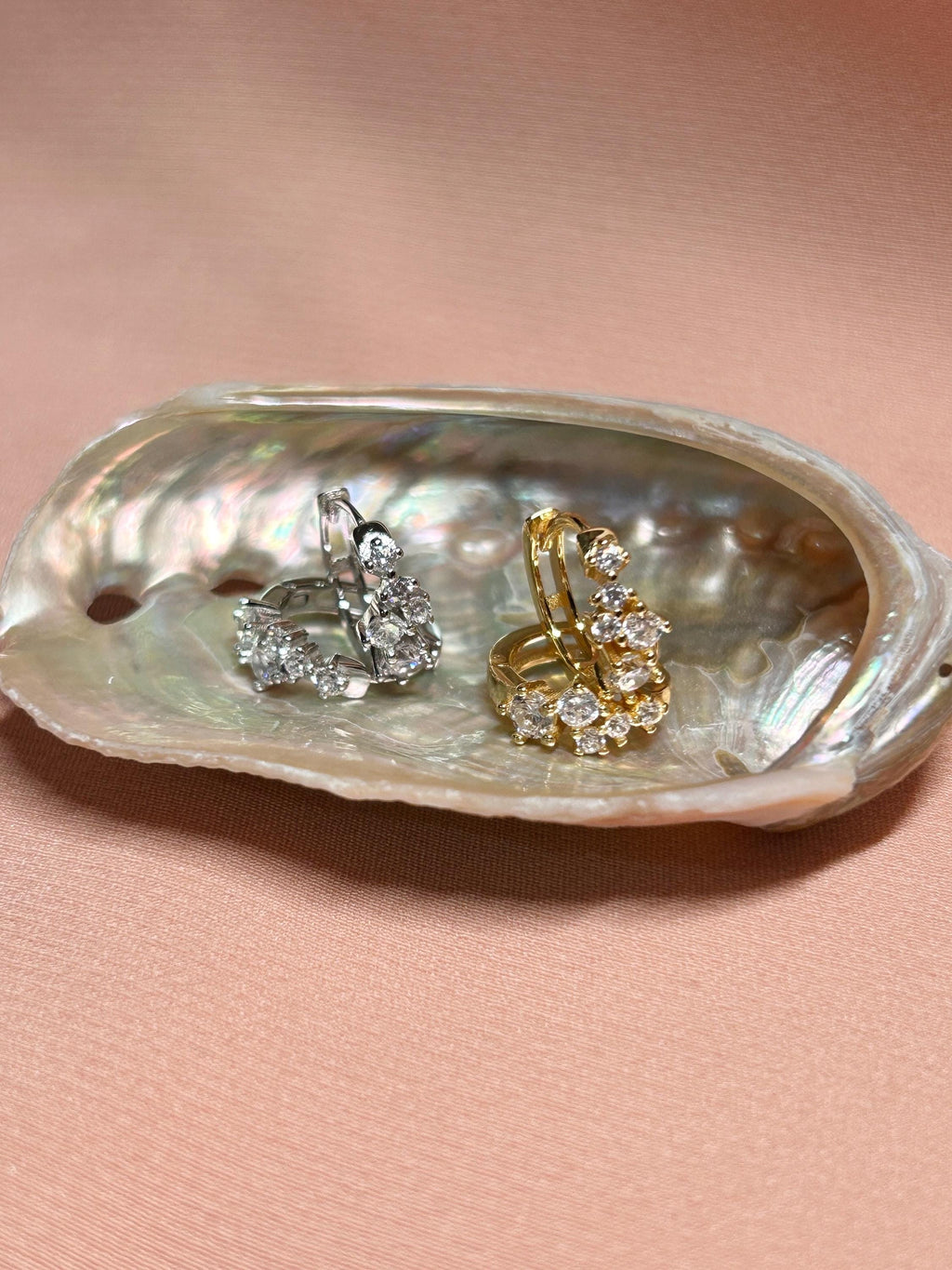 Round Cluster Clear CZ Huggies Earrings