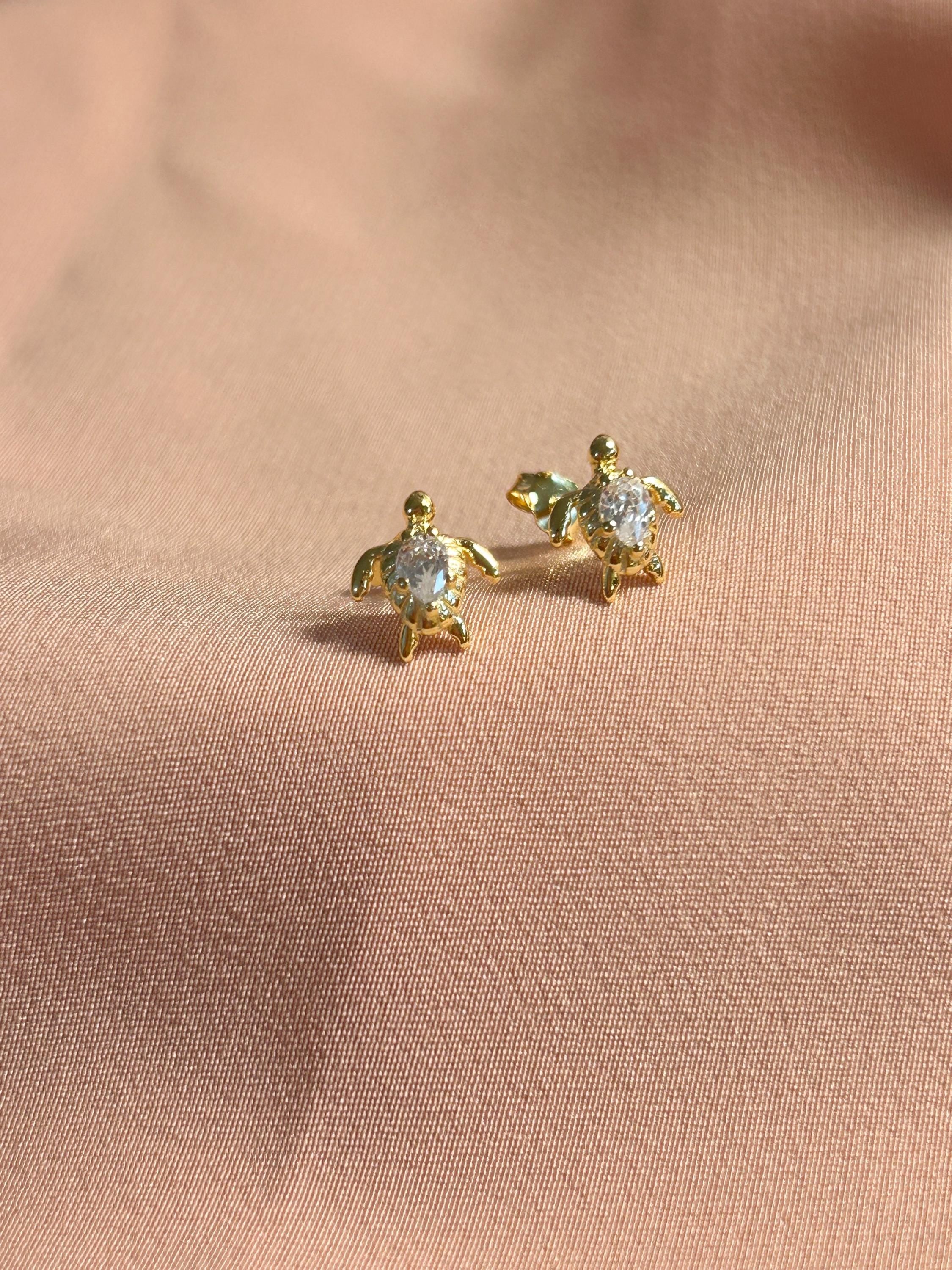 Ocean Turtle CZ Stud Vermeil Earrings