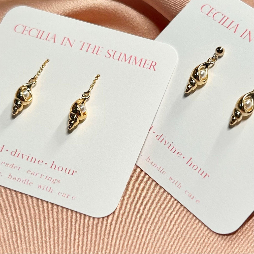 Cone Shell Pearl Threader Earrings ~ Our Ocean