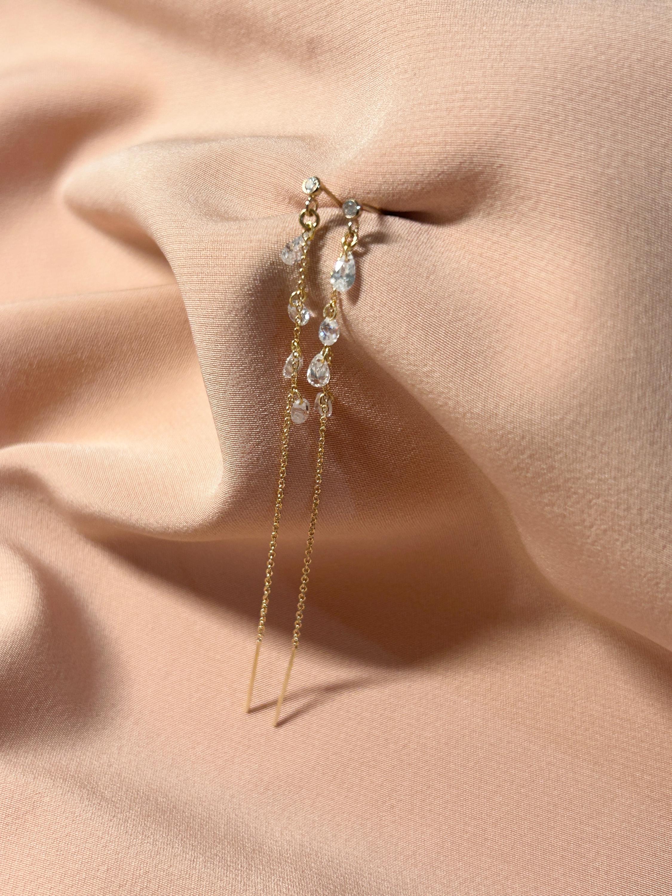 Stud-Threader Mariah CZ Gem Earrings ~ 14kt Gold Filled