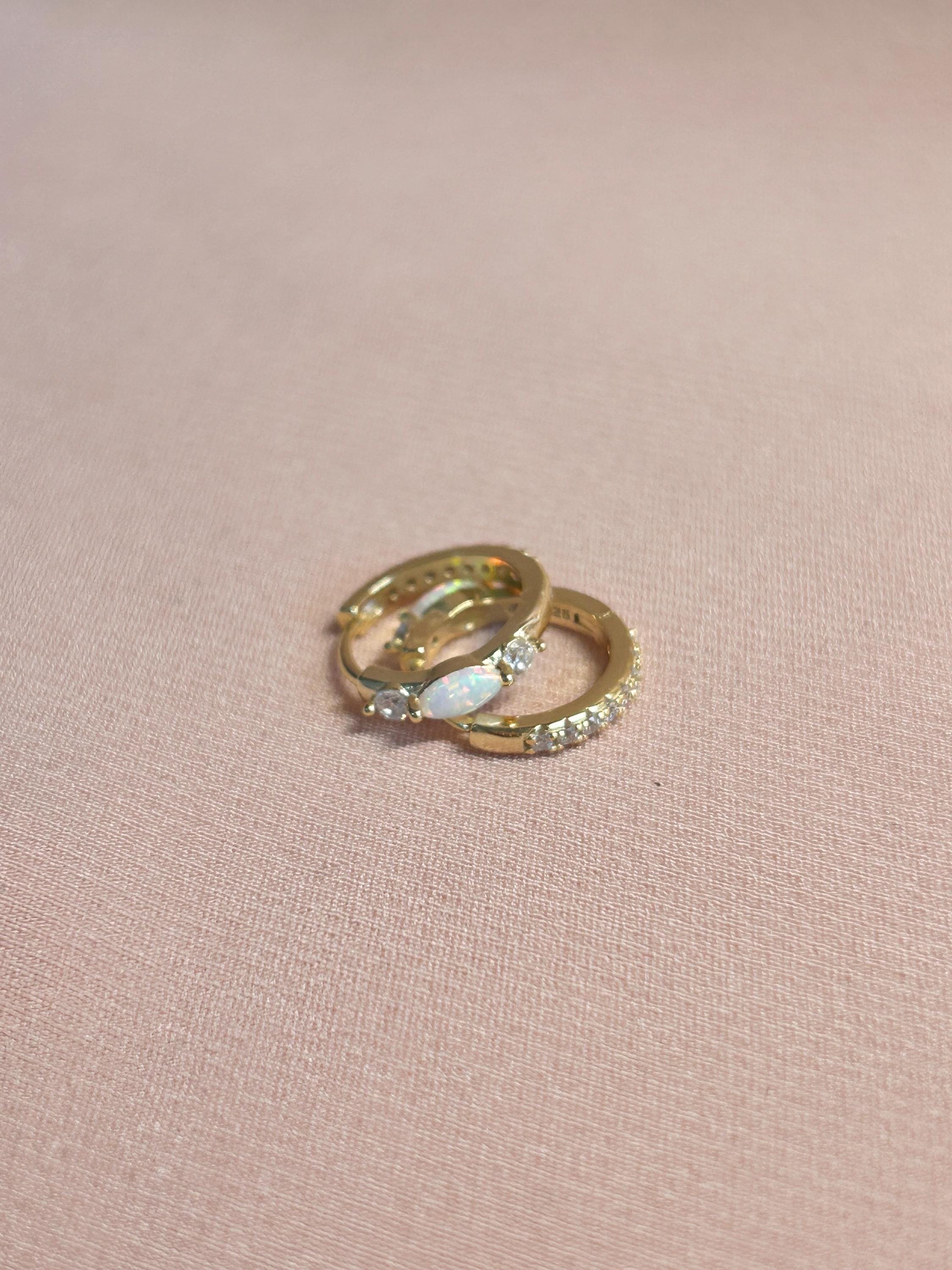 Opal Marquise & Cz Huggies Huggie Earrings