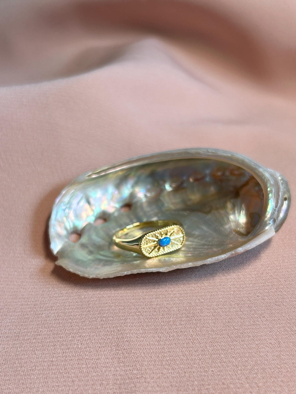 Stamped Blue Opal Signet Vermeil Ring