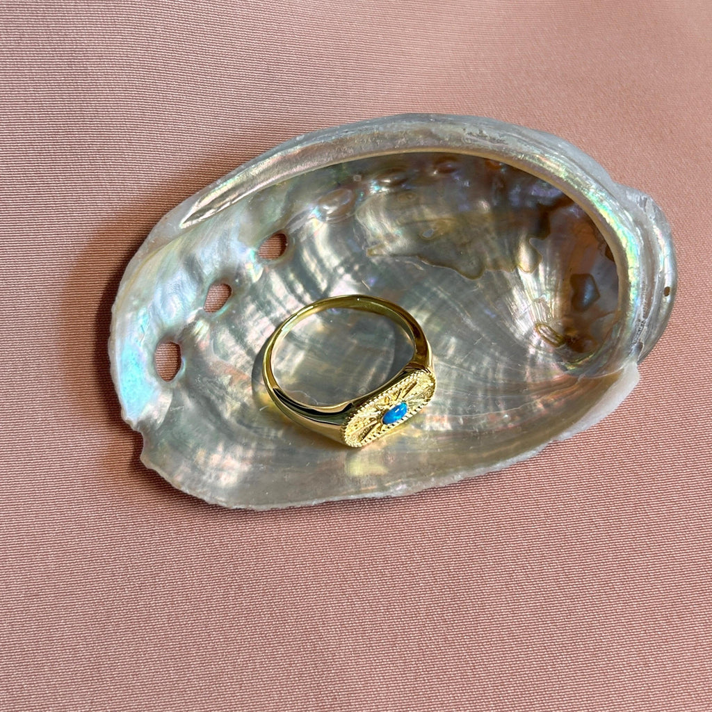 Stamped Blue Opal Signet Vermeil Ring