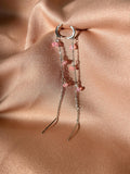 Opal Moon Stud-Threader Silver Earrings