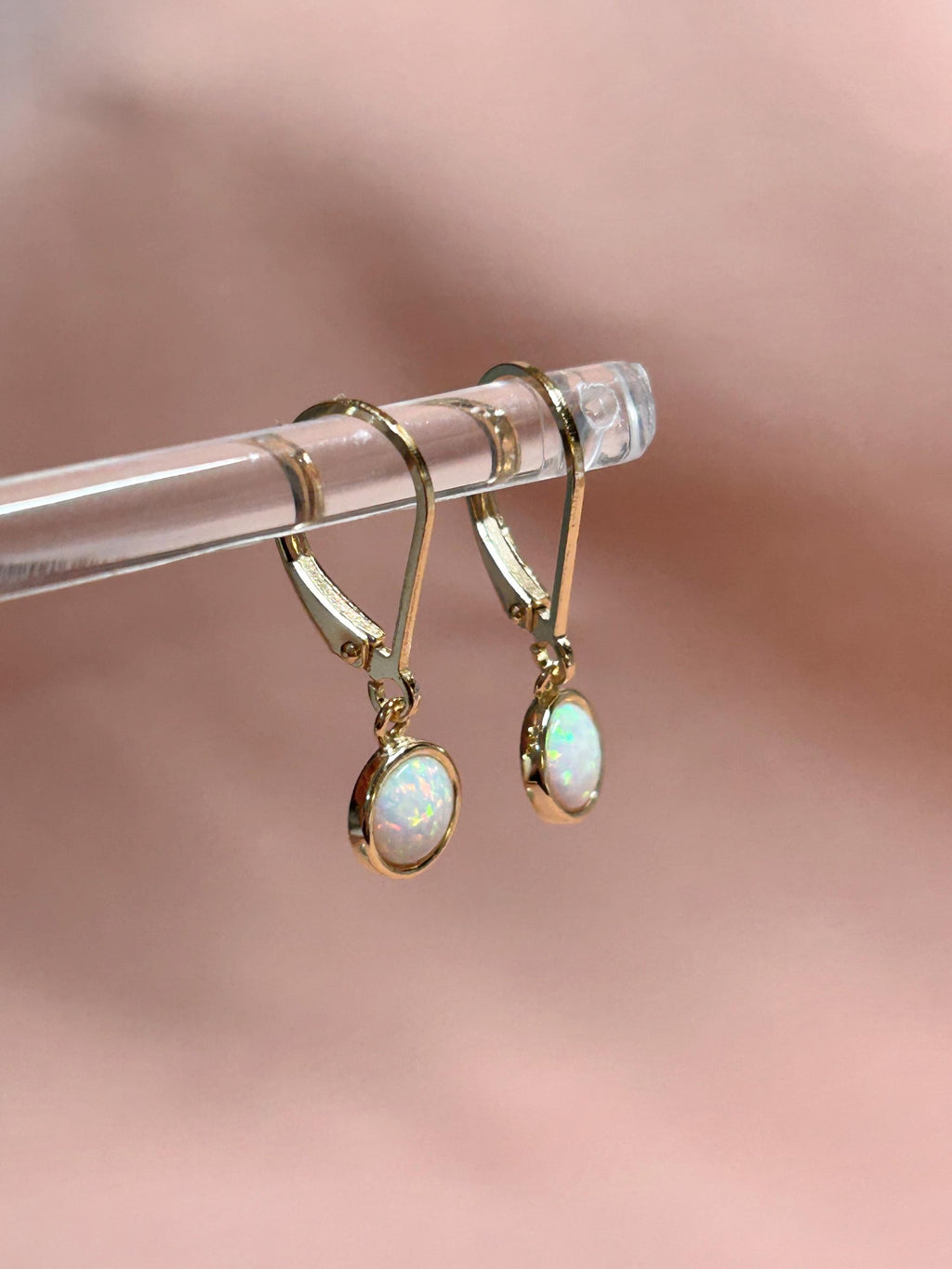 Opal Bezel Leverback Earrings