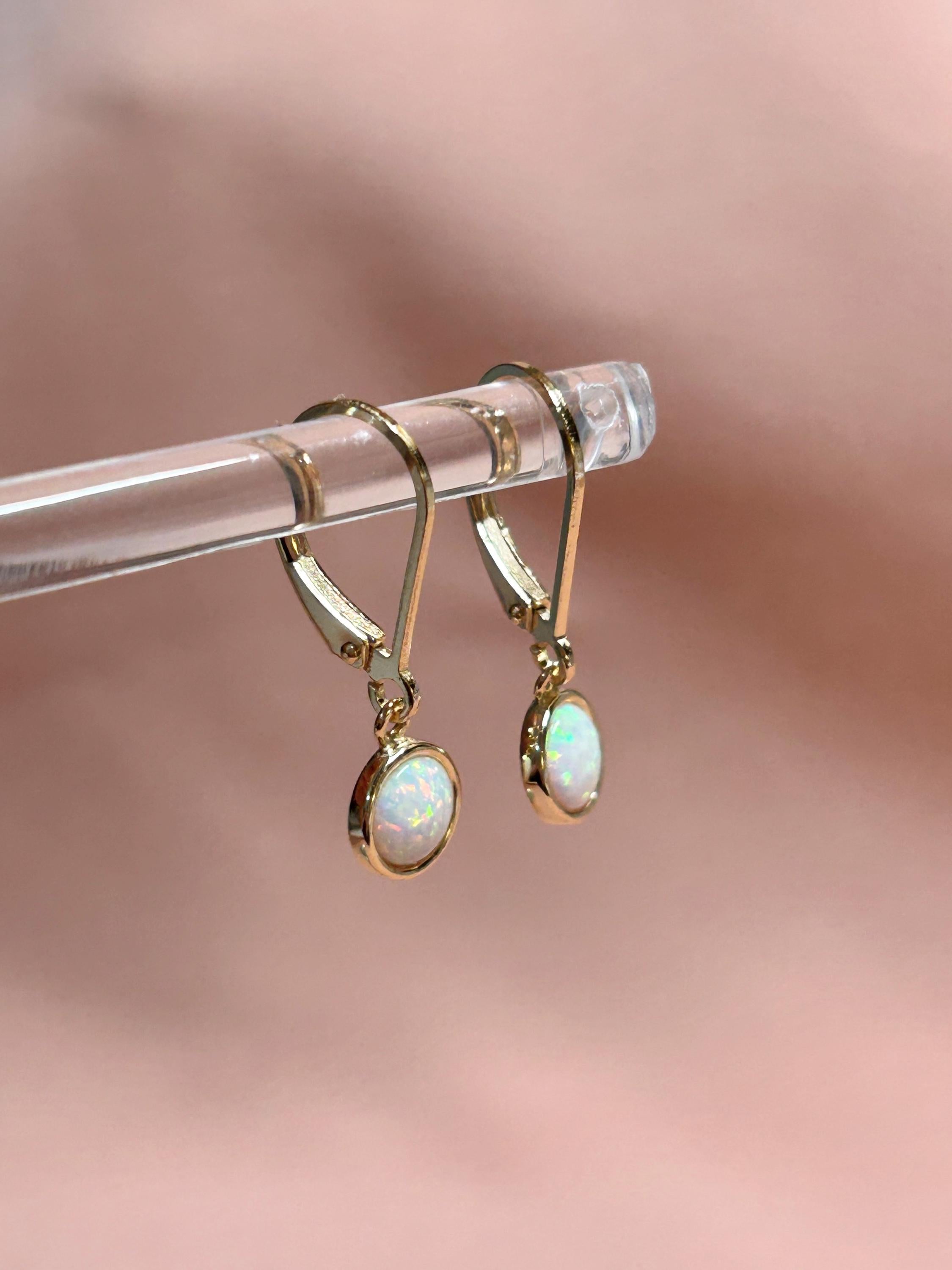 Opal Bezel Leverback Earrings