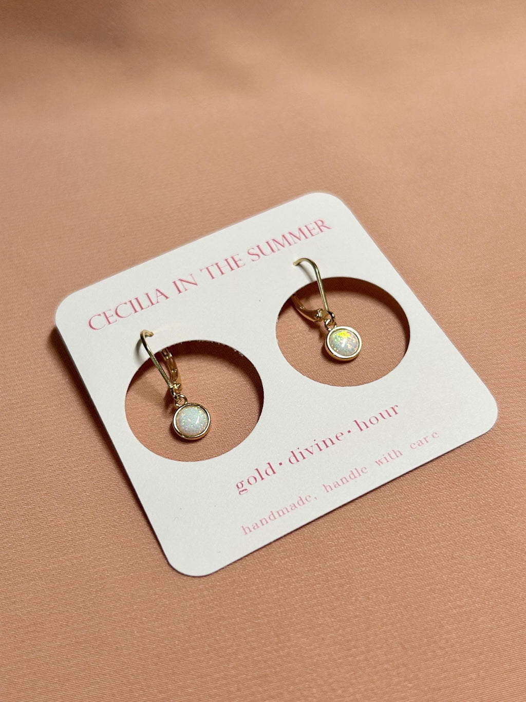 Opal Bezel Leverback Earrings