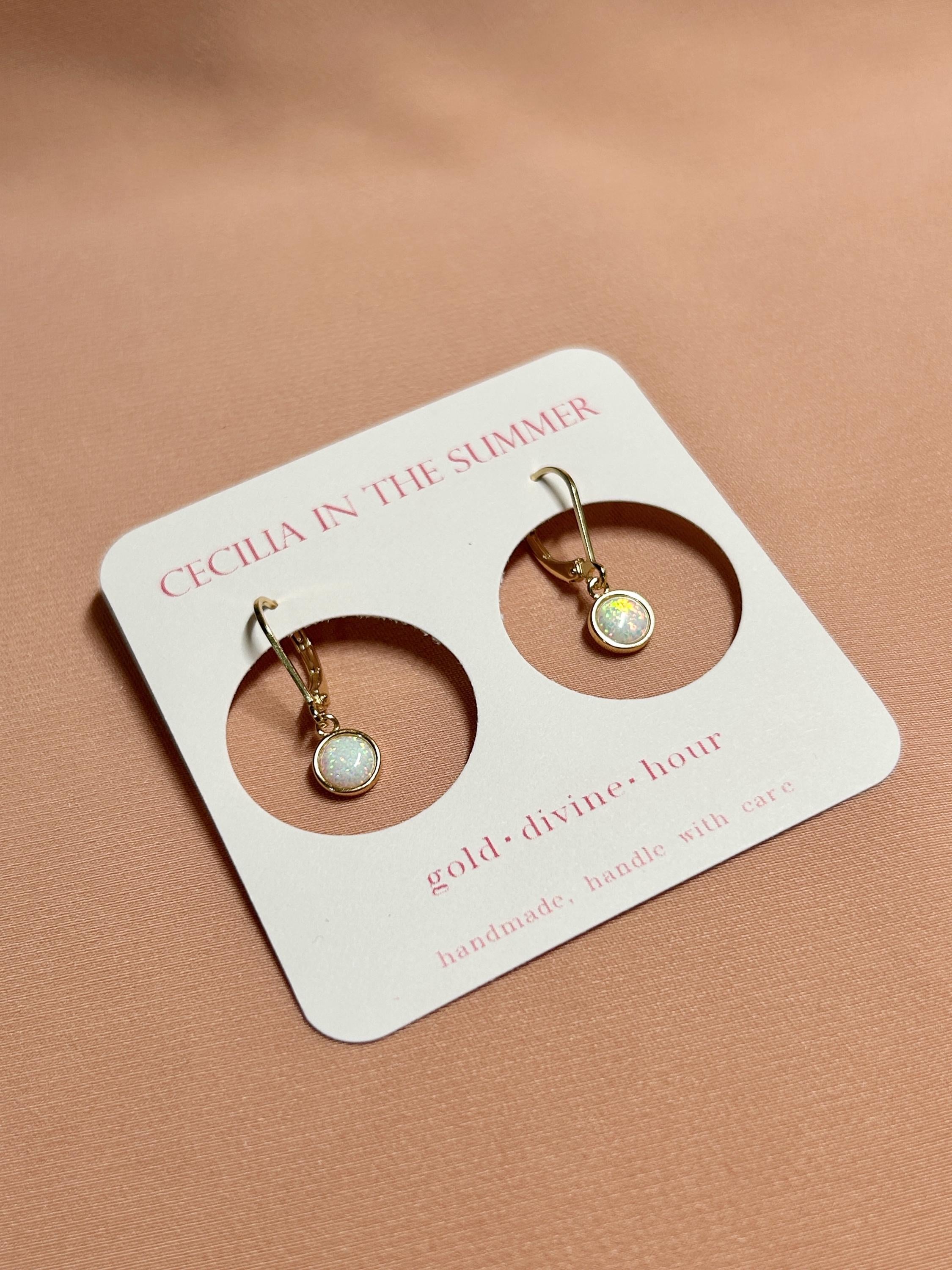 Opal Bezel Leverback Earrings