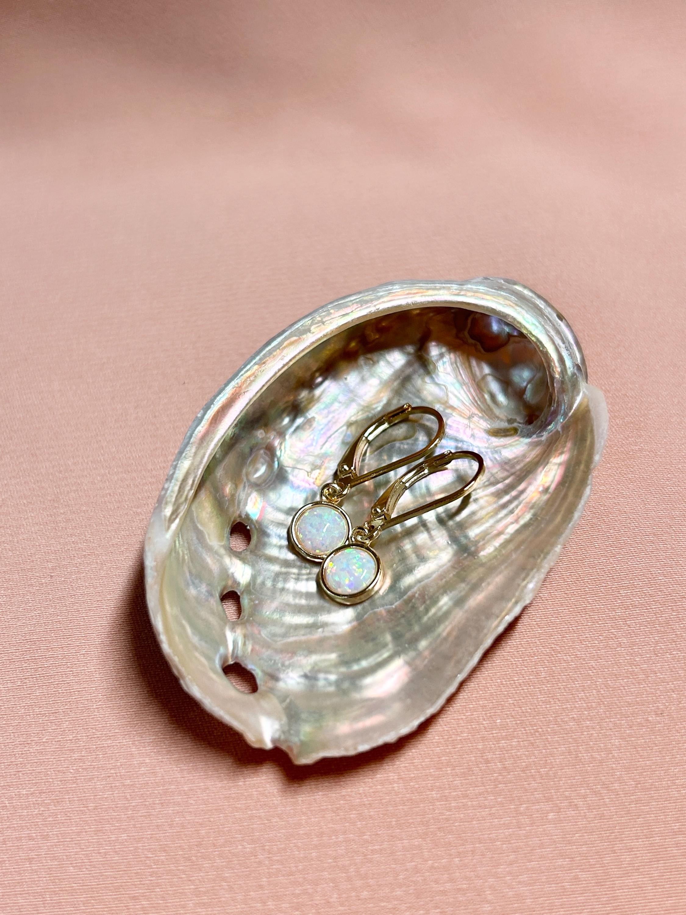 Opal Bezel Leverback Earrings