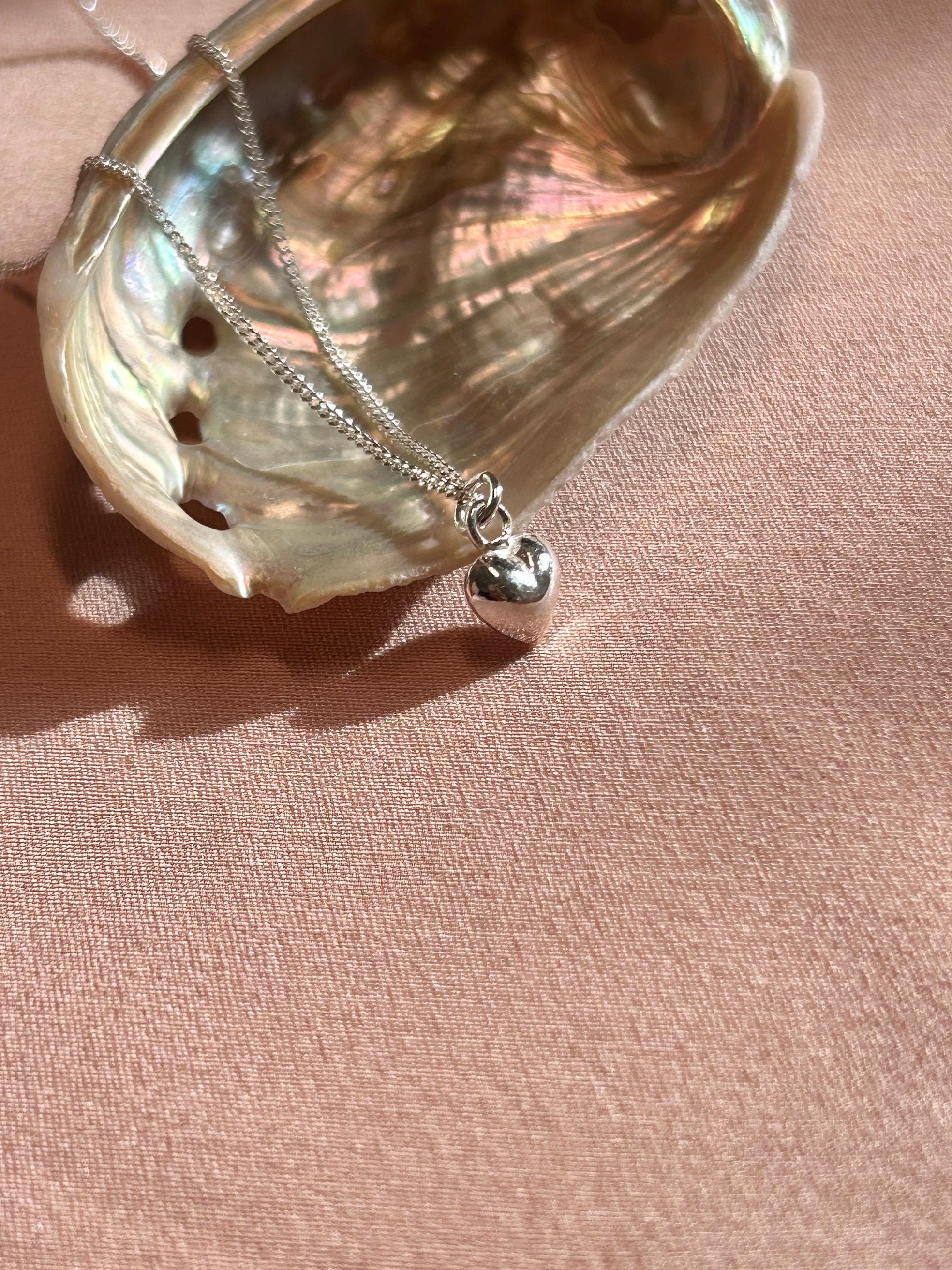 Big Heart Tiny 3D Pendant Necklace ~ Sterling Silver