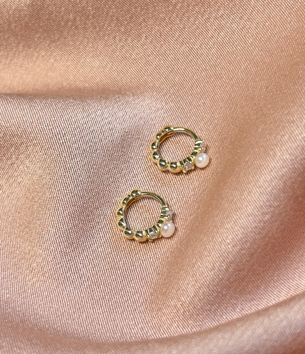 Megan Pearl Scallop CZ Huggies Huggie Vermeil Earrings