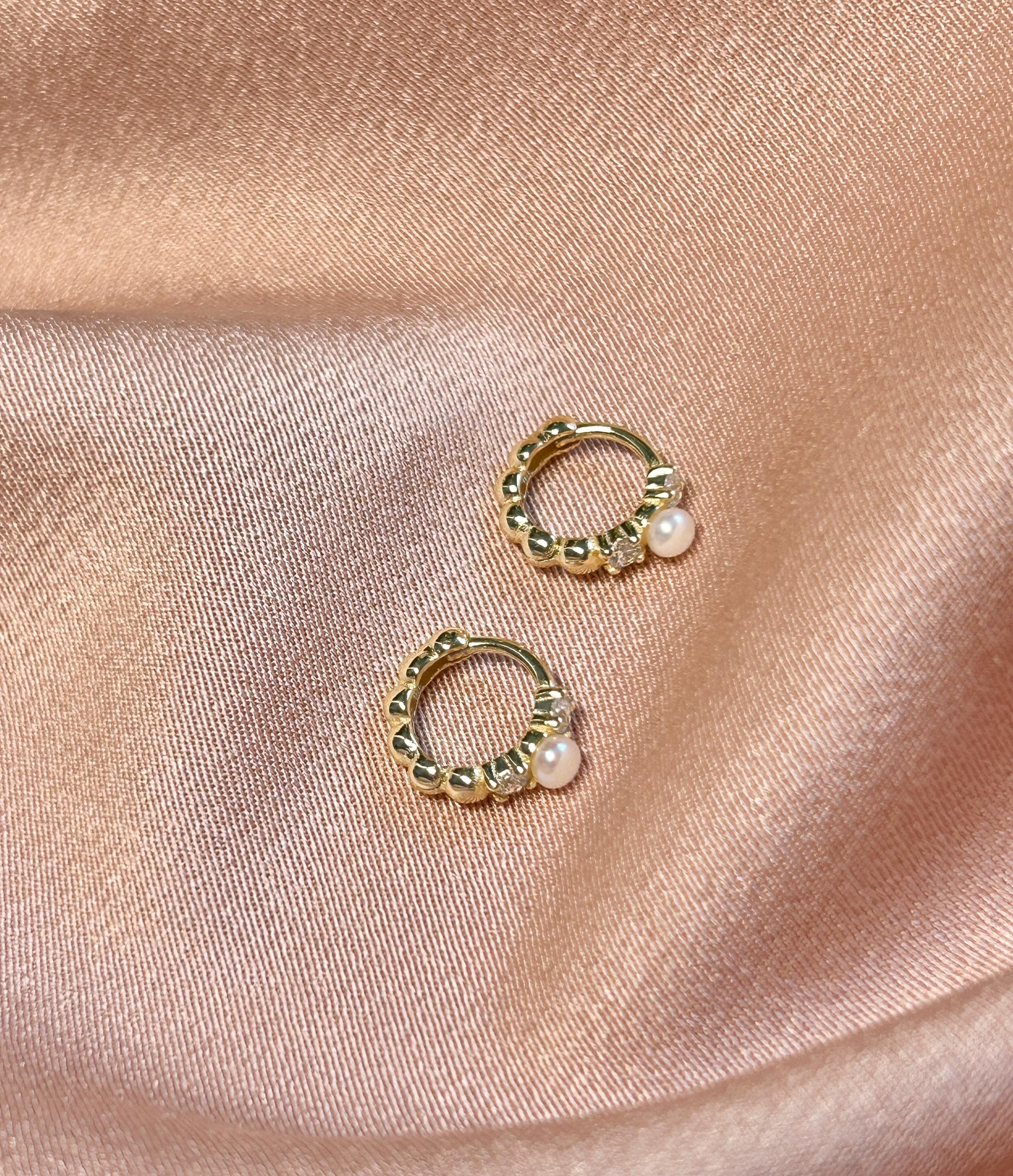 Megan Pearl Scallop CZ Huggies Huggie Vermeil Earrings