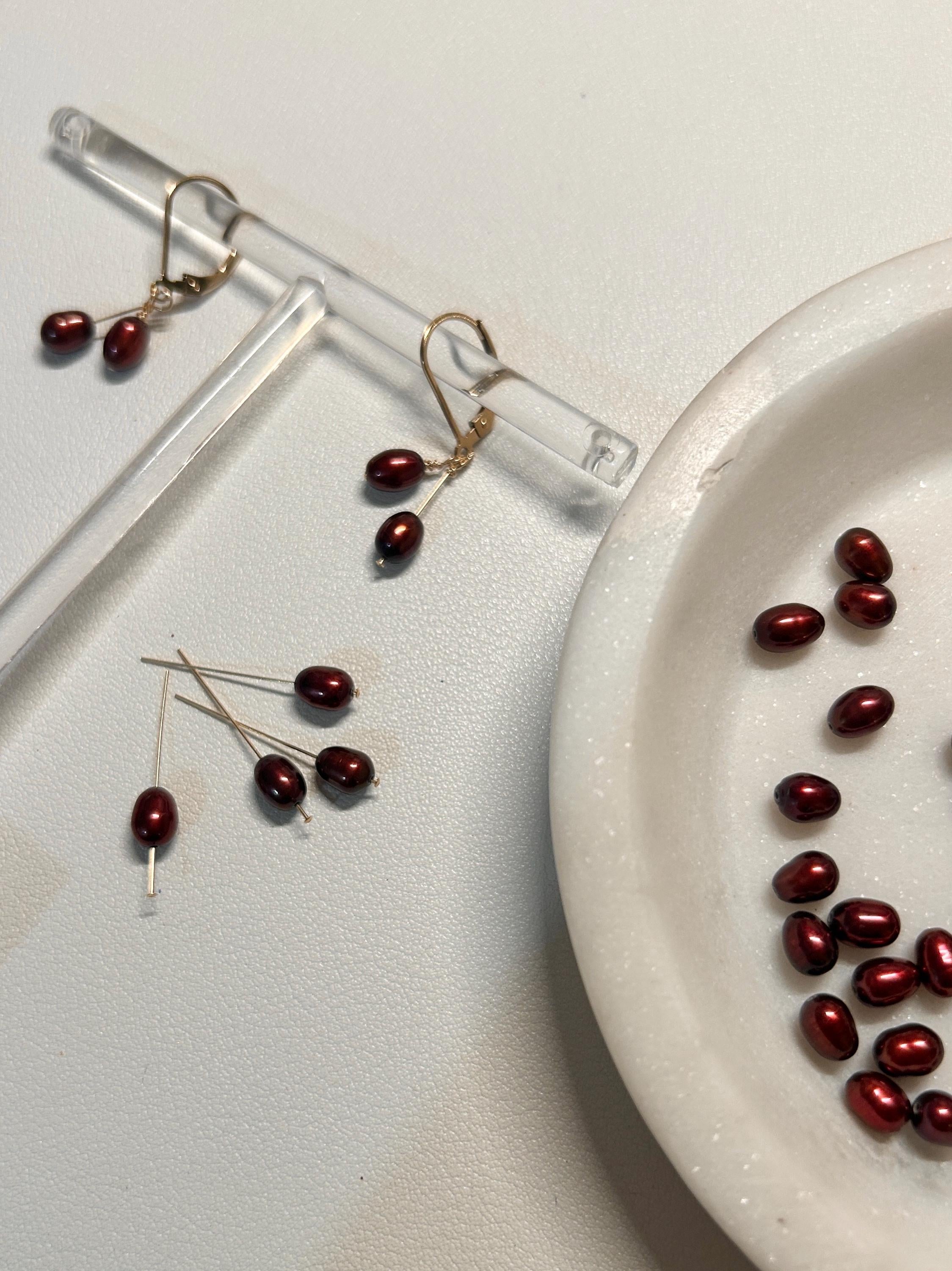 Berry Double-Pearl Leverback Earrings ~ 14kt Gold Filled