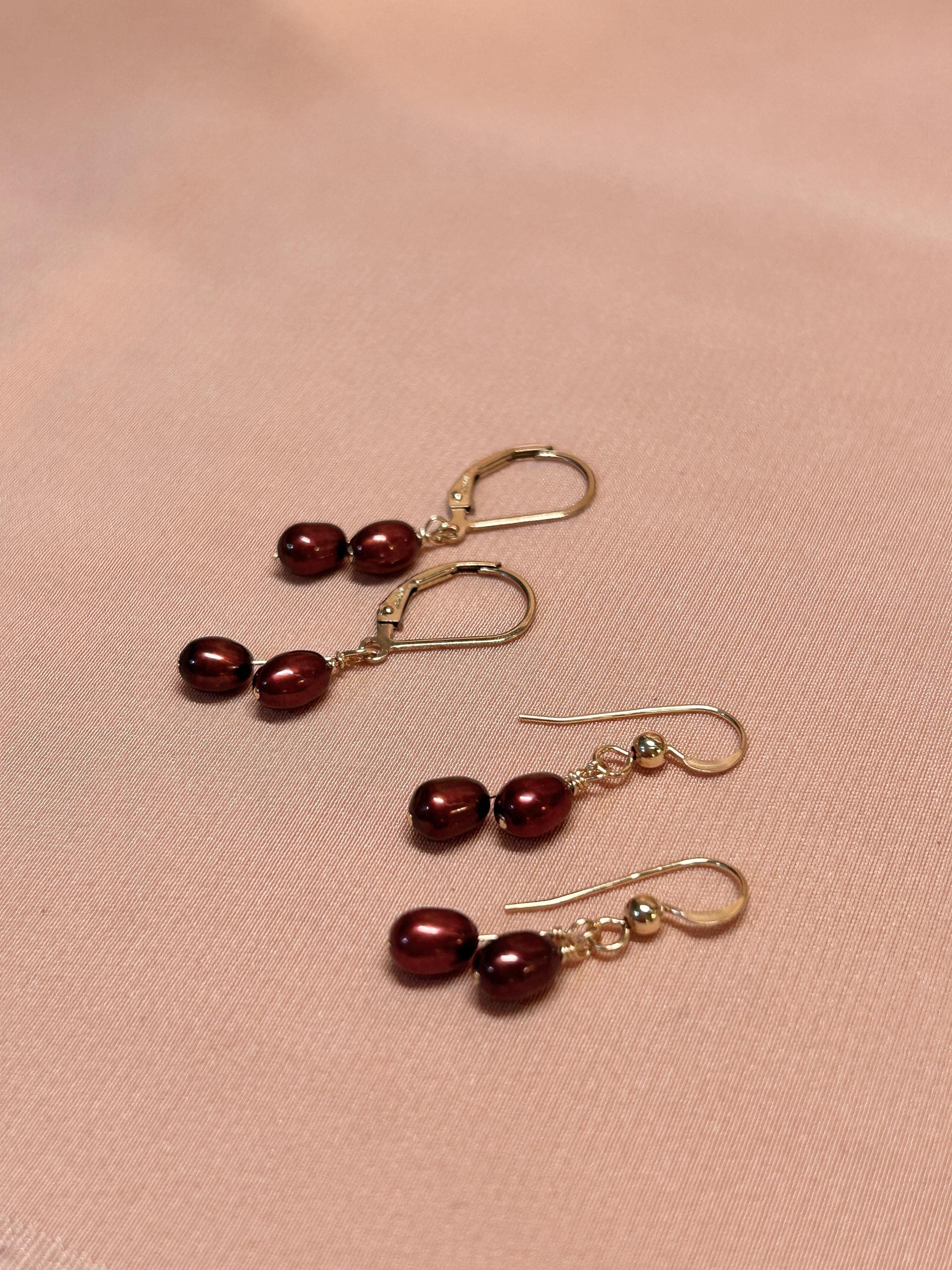 Berry Double-Pearl Leverback Earrings ~ 14kt Gold Filled