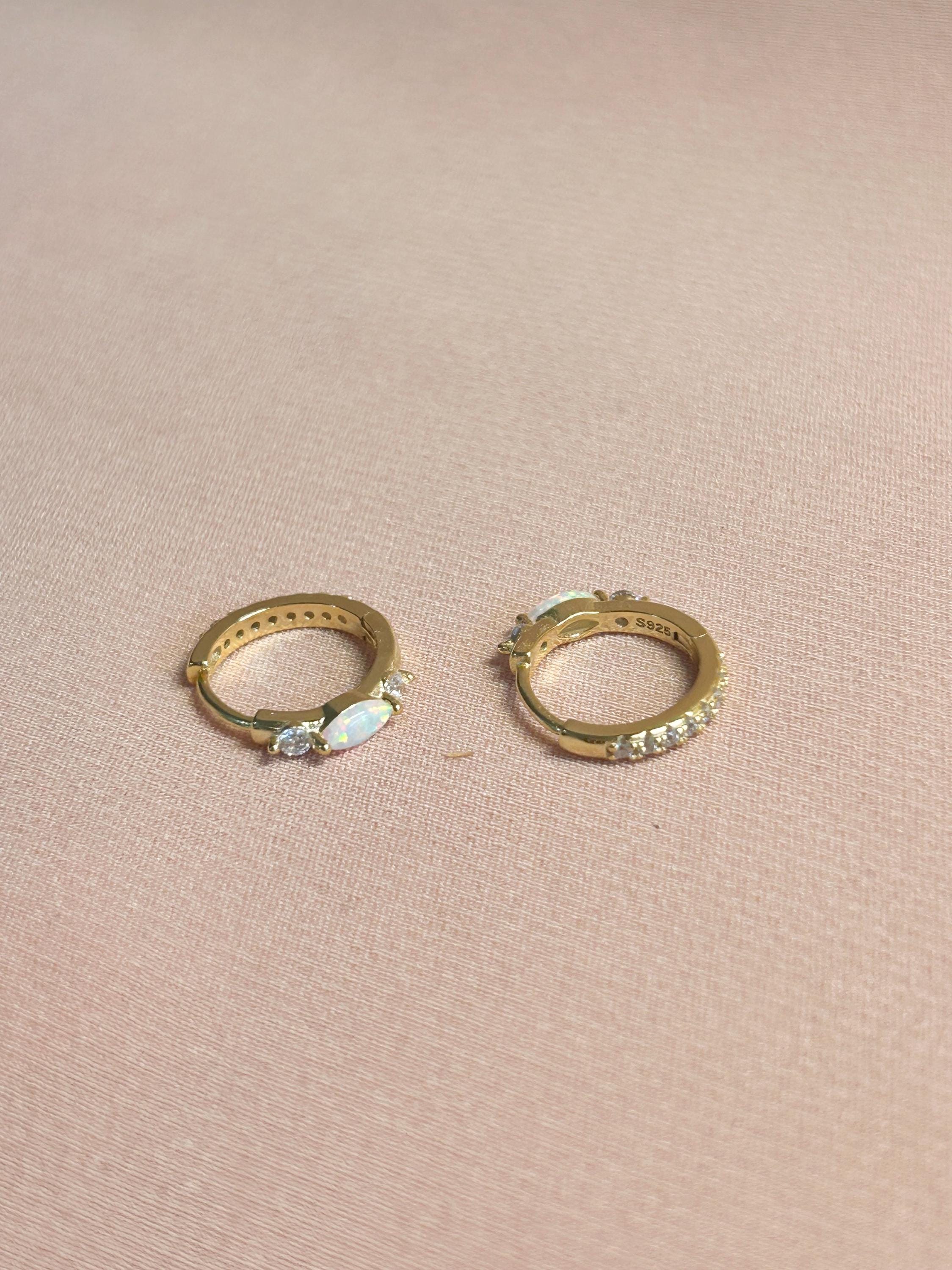 Opal Marquise & Cz Huggies Huggie Earrings
