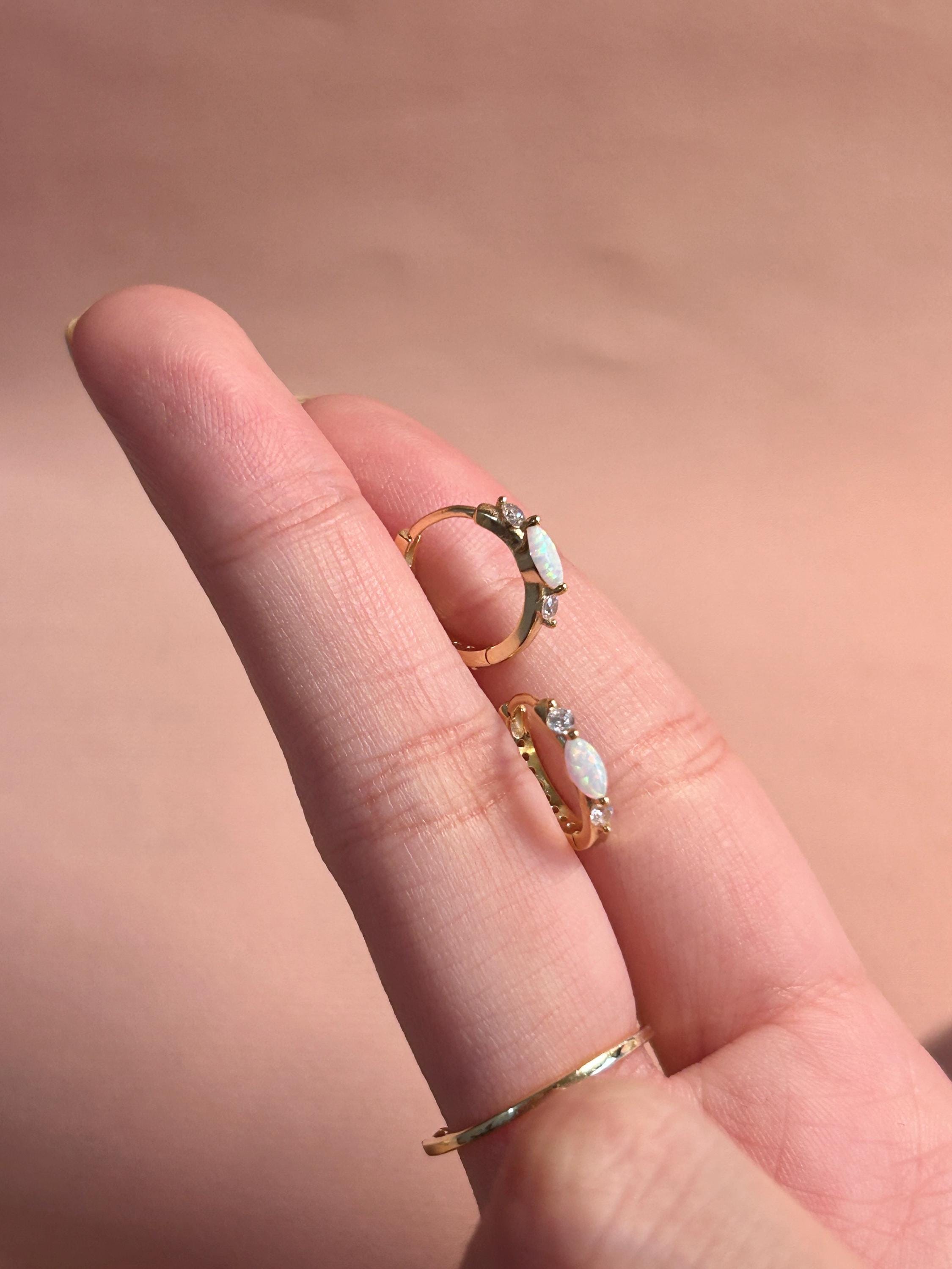 Opal Marquise & Cz Huggies Huggie Earrings