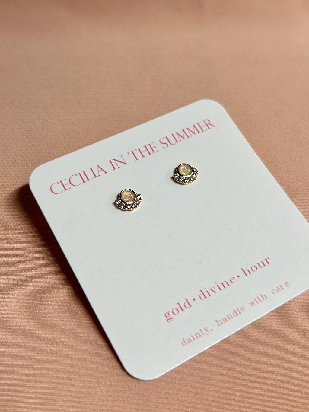 Opal CZ Crown Stud Vermeil Earrings