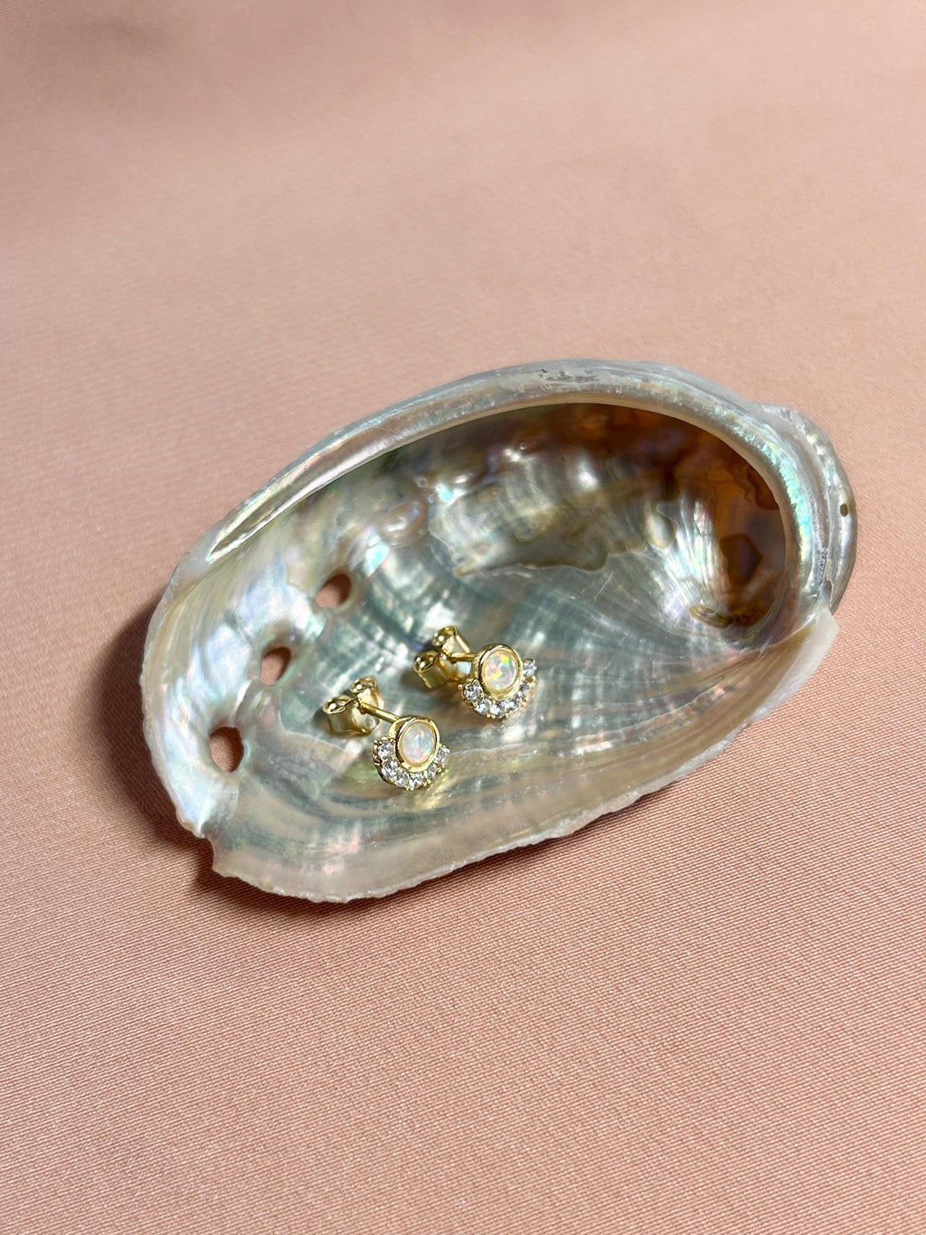 Opal CZ Crown Stud Vermeil Earrings
