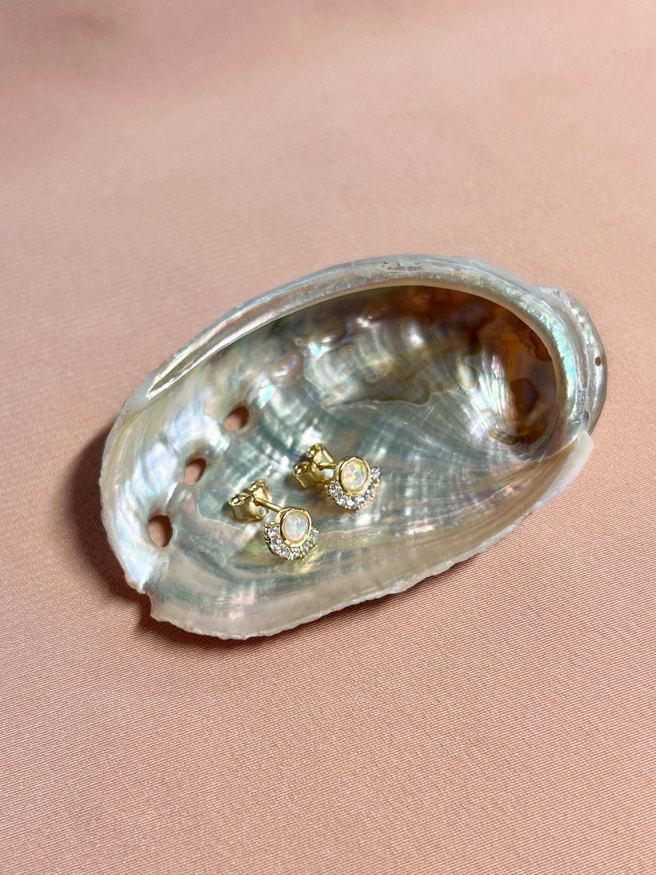 Opal CZ Crown Stud Vermeil Earrings