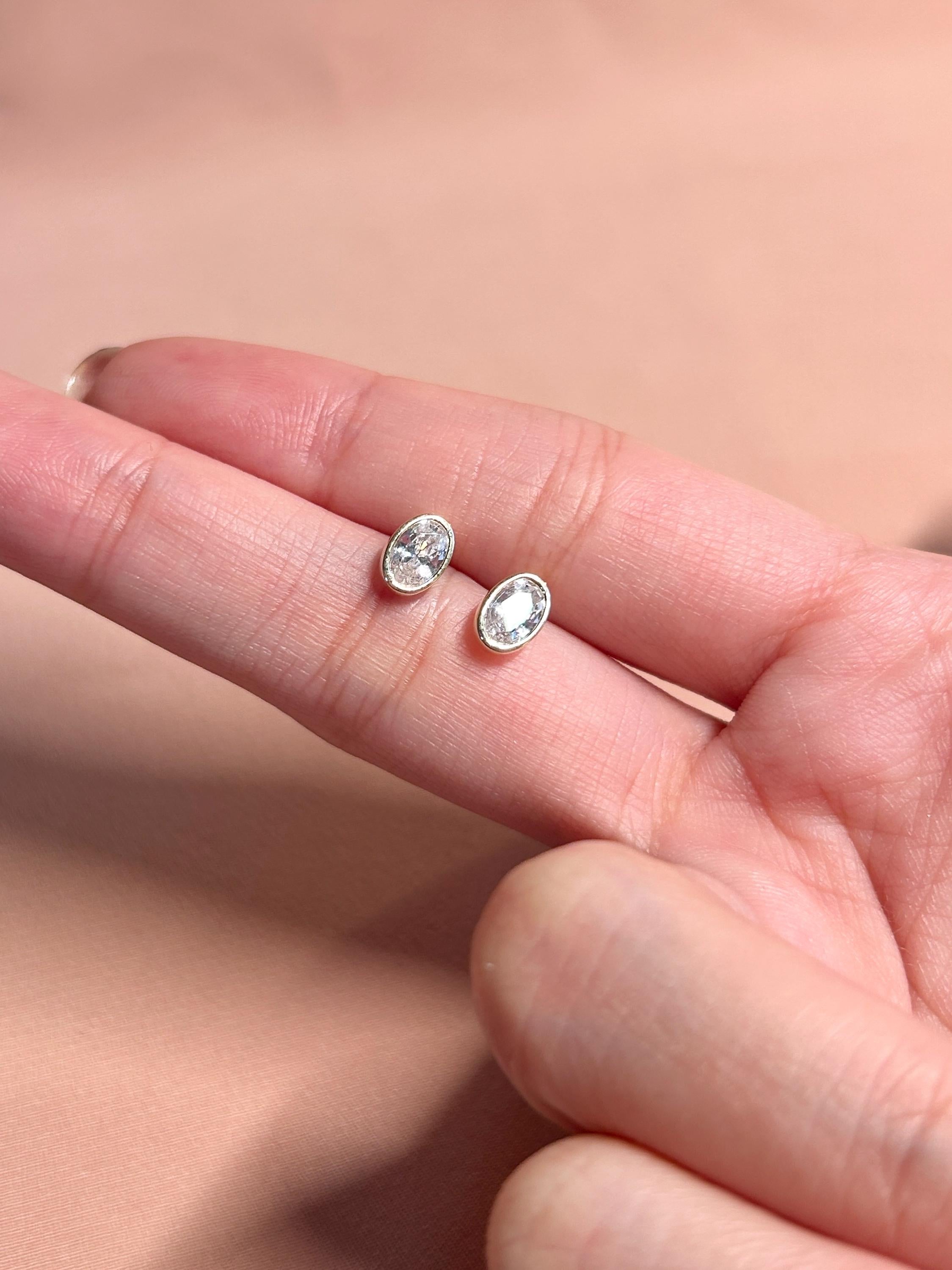 Oval Bezel CZ Stud Earrings