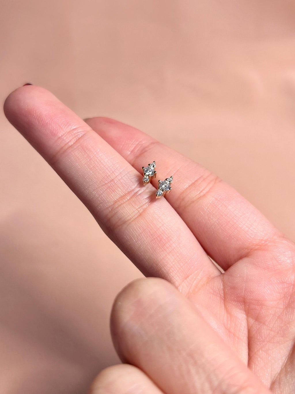 Three Stone Row Stud Vermeil Earrings