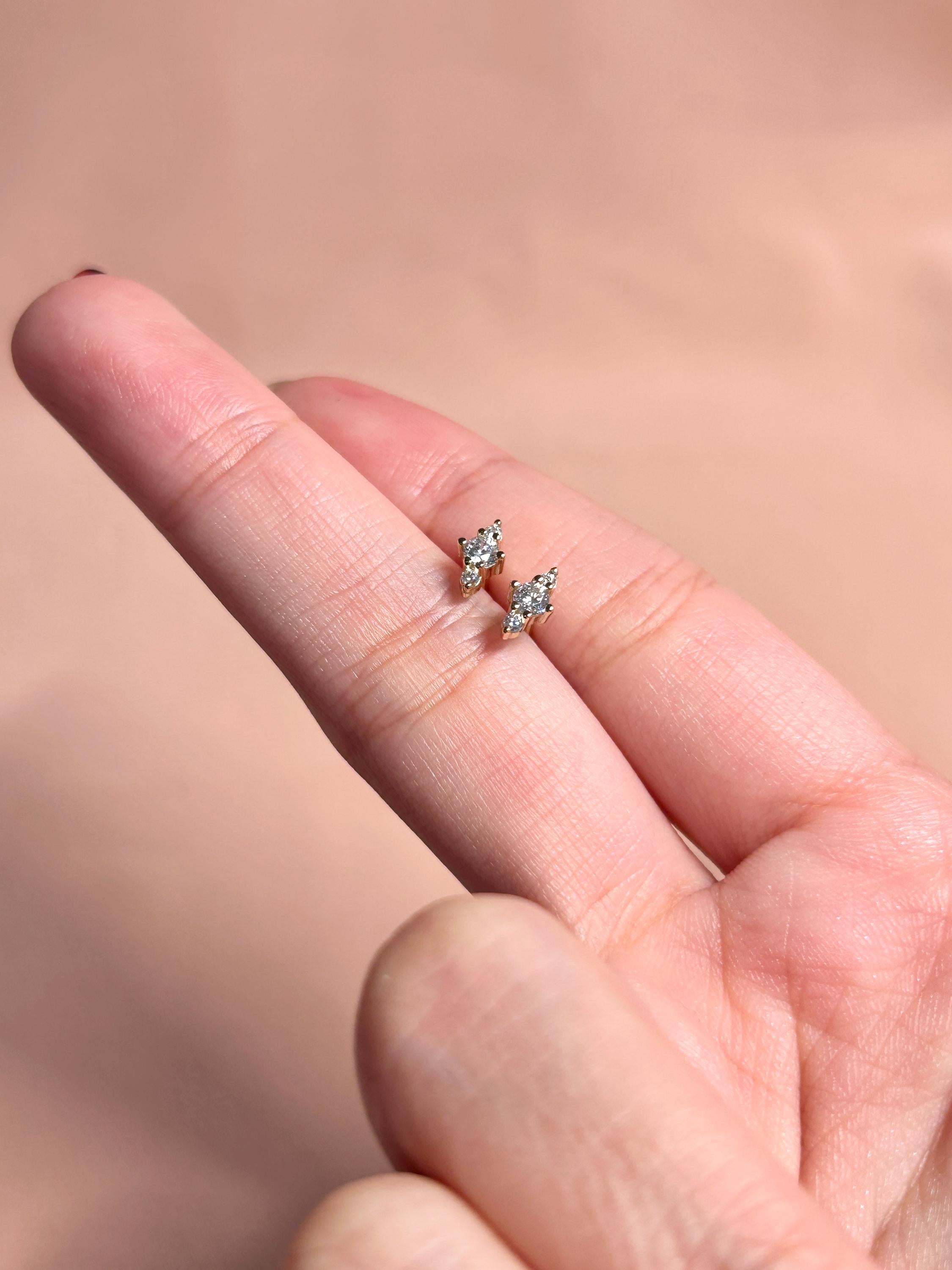 Three Stone Row Stud Vermeil Earrings