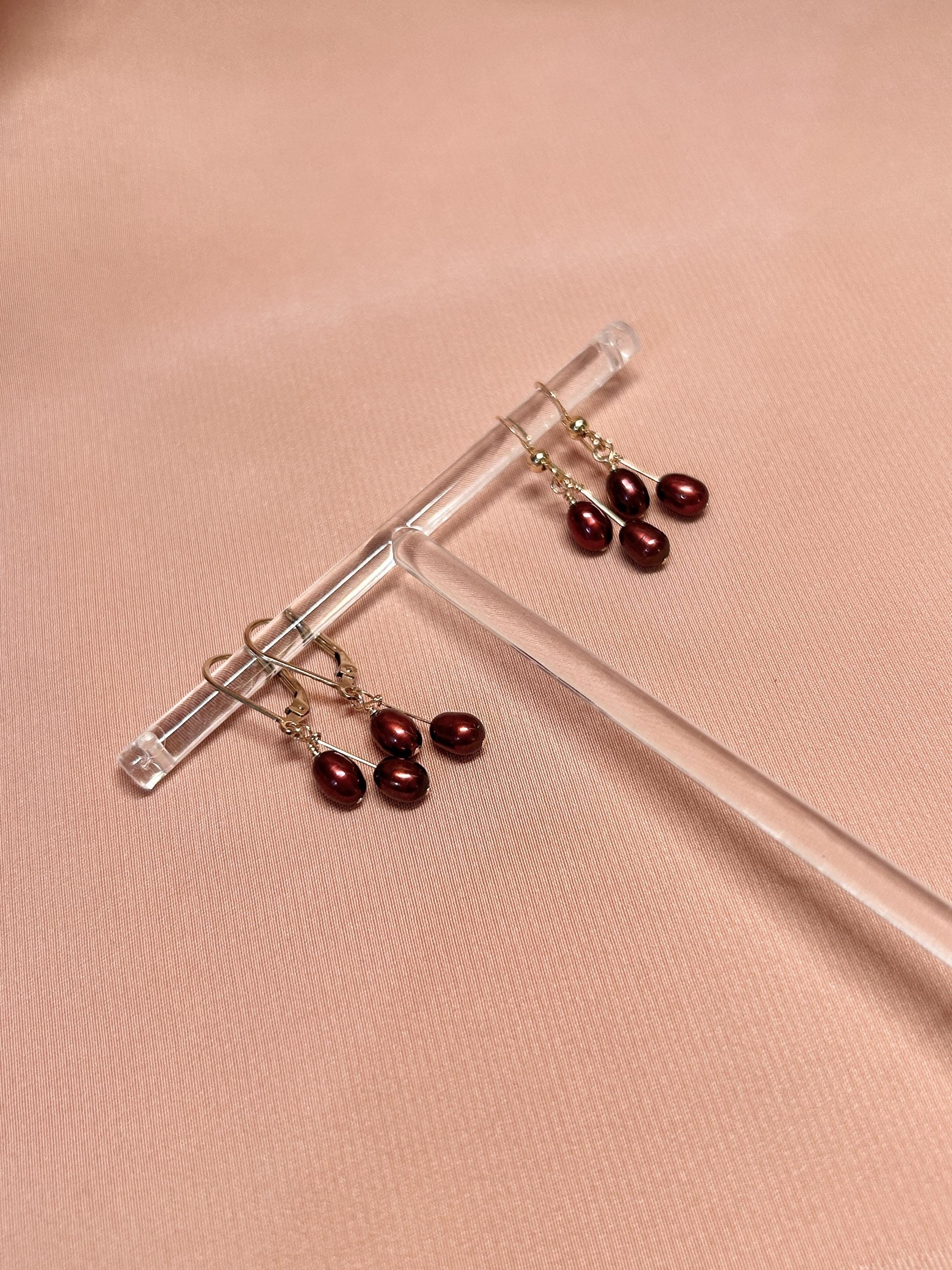 Berry Double-Pearl Leverback Earrings ~ 14kt Gold Filled