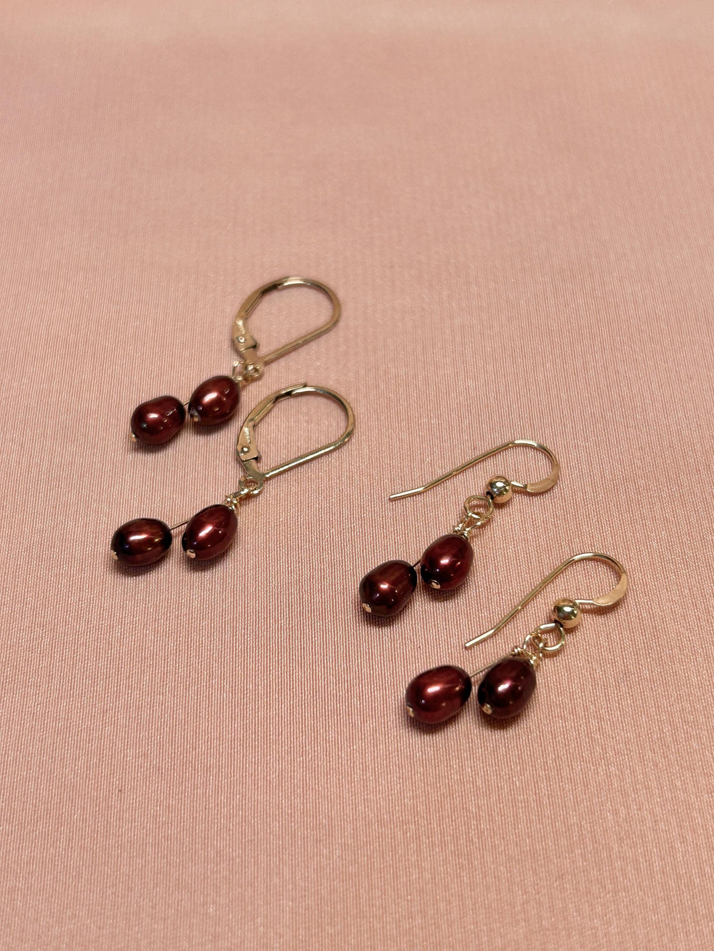 Berry Double-Pearl Leverback Earrings ~ 14kt Gold Filled
