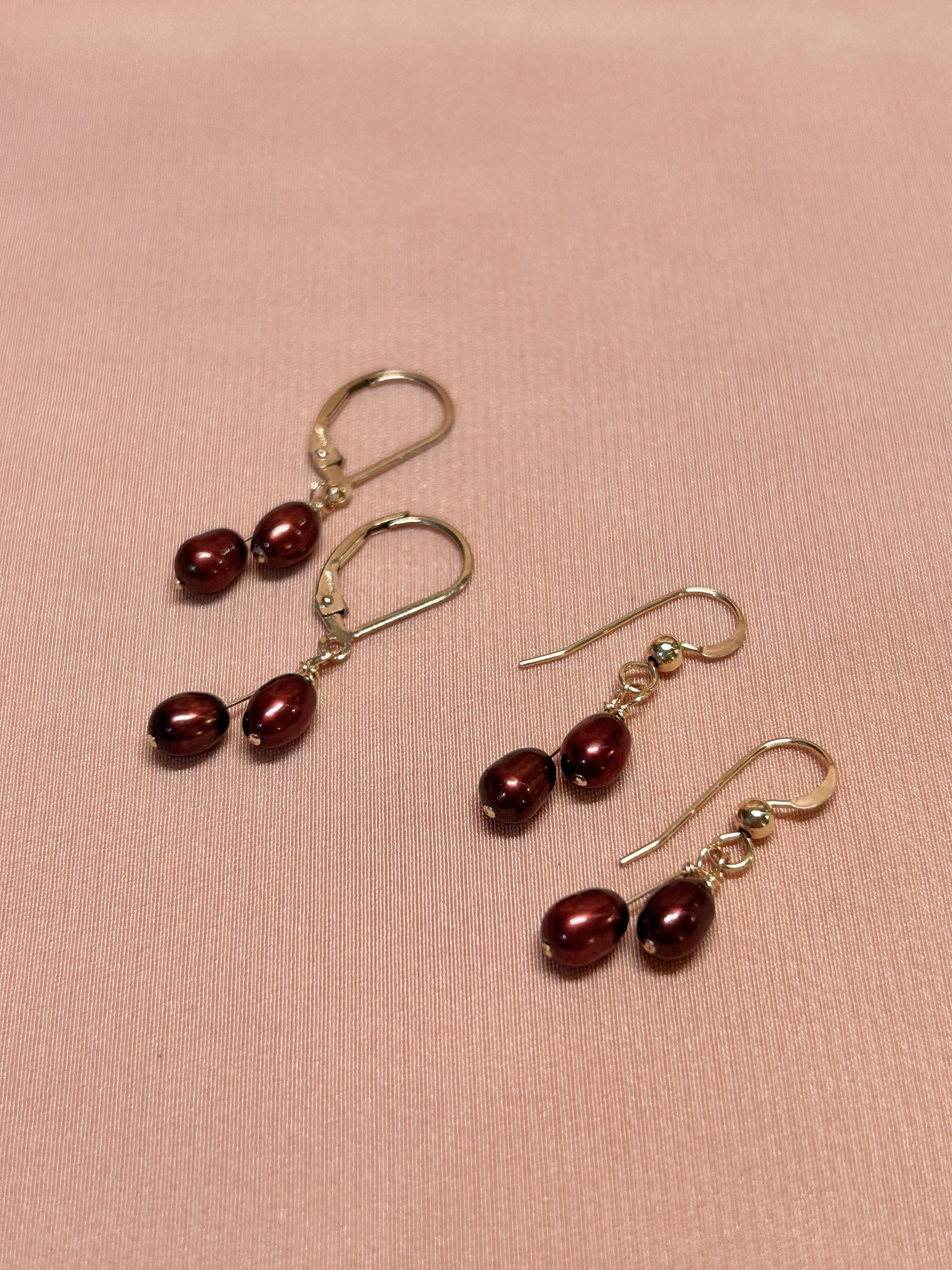 Berry Double-Pearl Leverback Earrings ~ 14kt Gold Filled