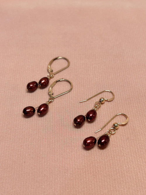 Berry Double-Pearl Leverback Earrings ~ 14kt Gold Filled