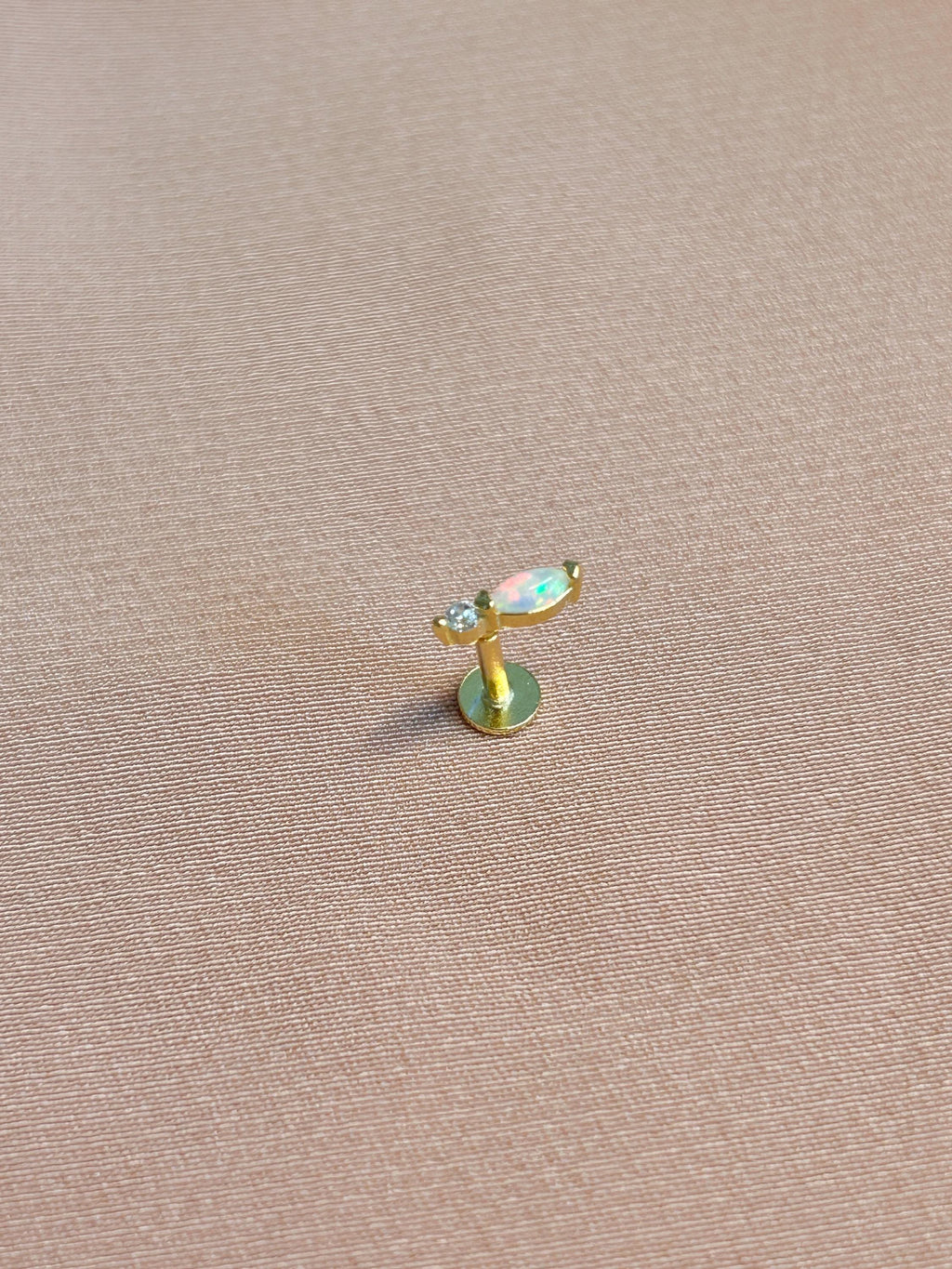 Opal + Cz Helix Flatback 1pc Vermeil Earring
